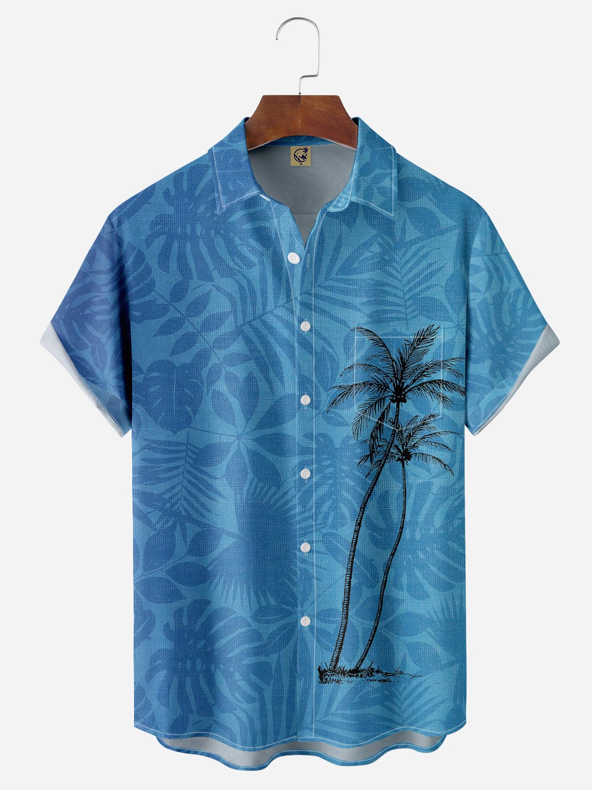 Palm Tree Chest Pocket Short Sleeve Hawaiian Shirt