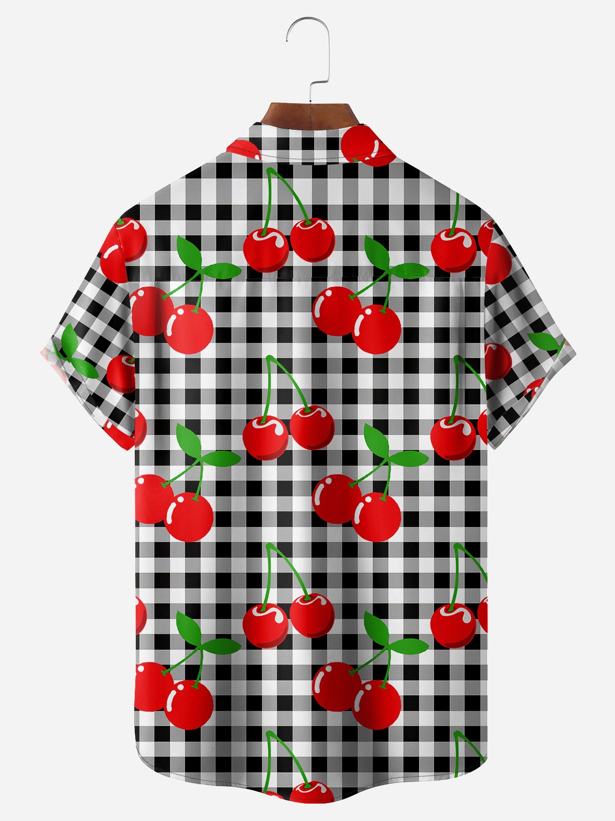 Cherry Plaid Chest Pocket Short Sleeve Hawaiian Shirt