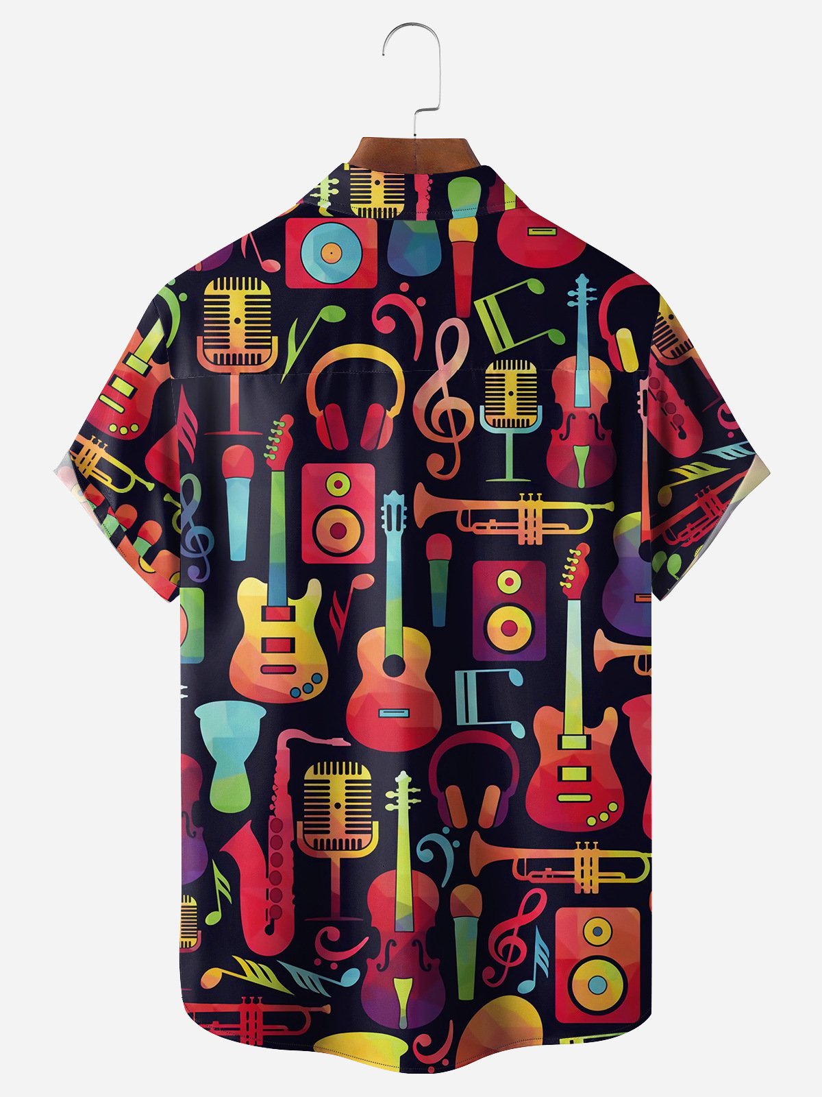Music Notes Chest Pocket Short Sleeve Casual Shirt