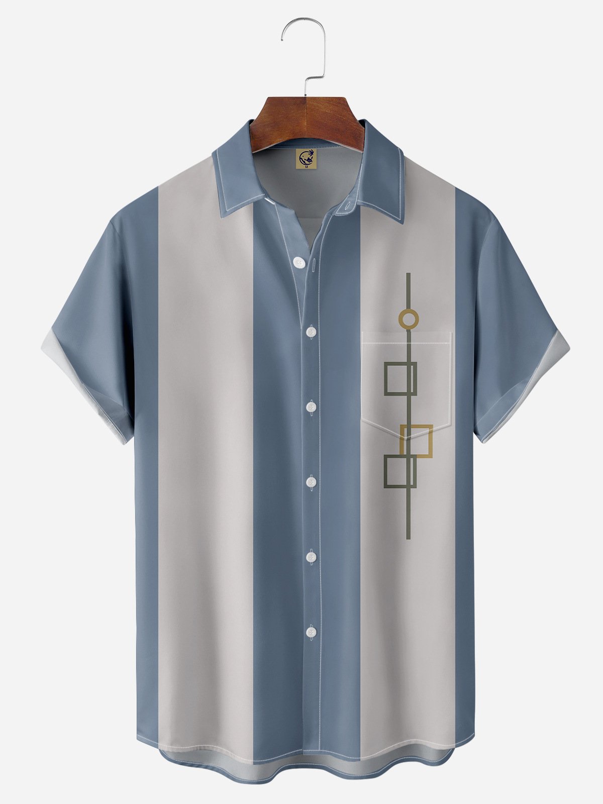 Geometric Pattern Chest Pocket Short Sleeve Bowling Shirts