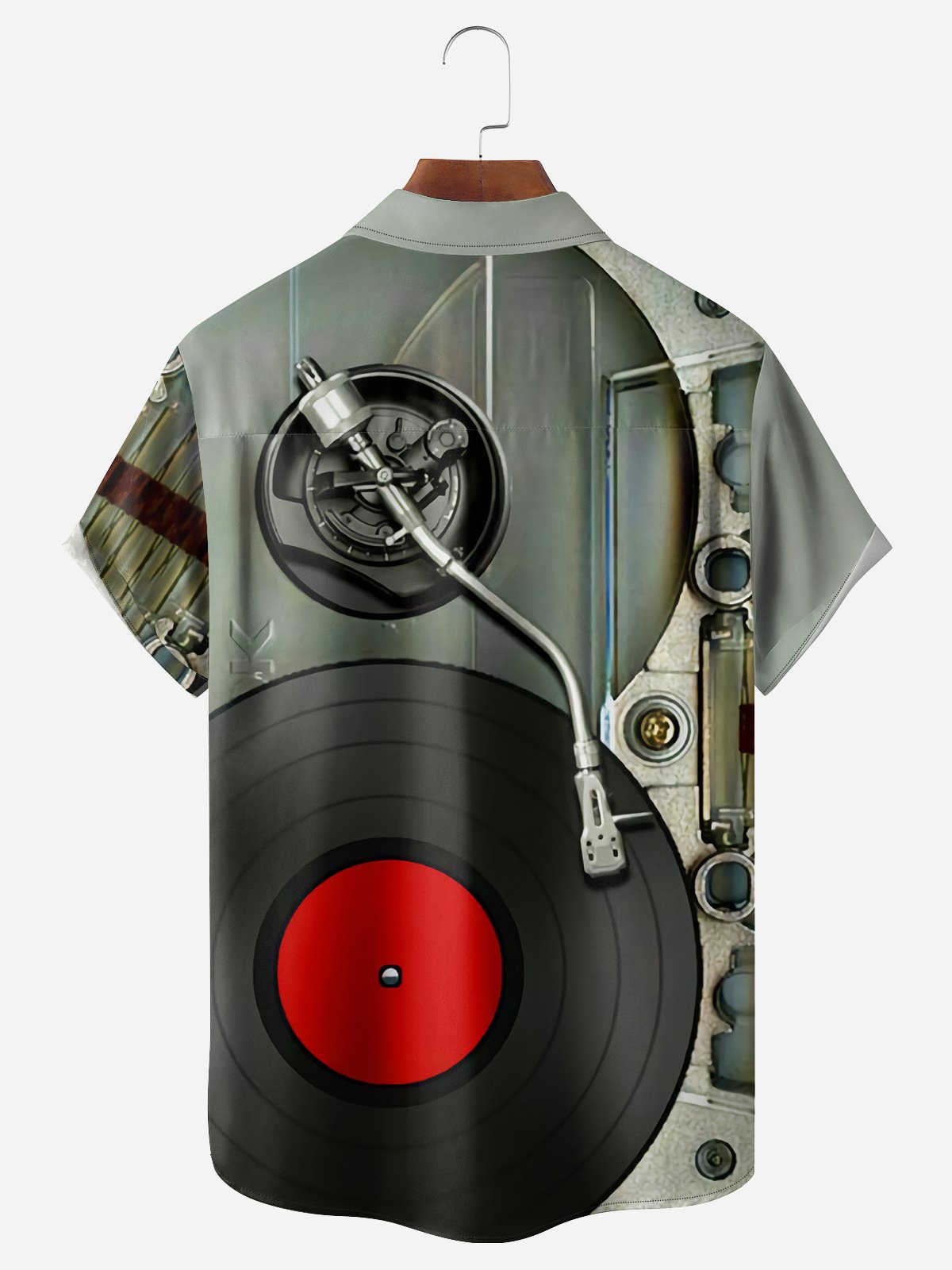 Vinyl Record Player Chest Pocket Short Sleeve Casual Shirt