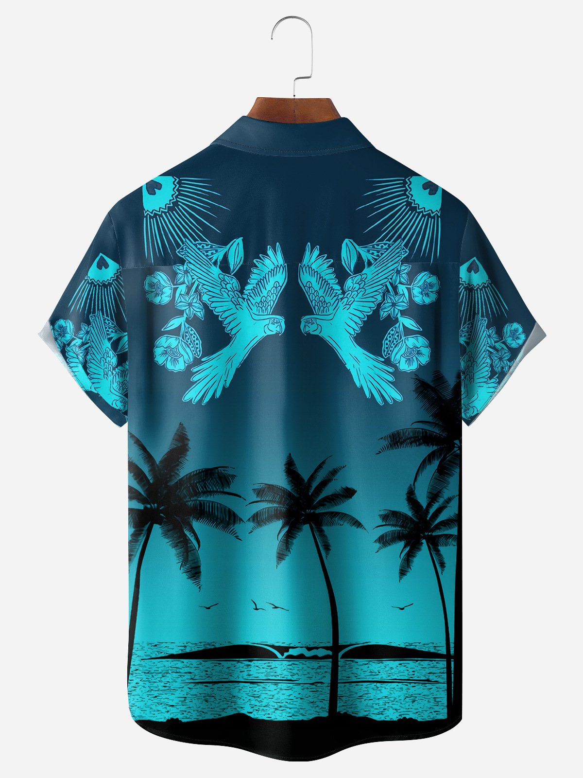 Palm Tree Chest Pocket Short Sleeve Hawaiian Shirt