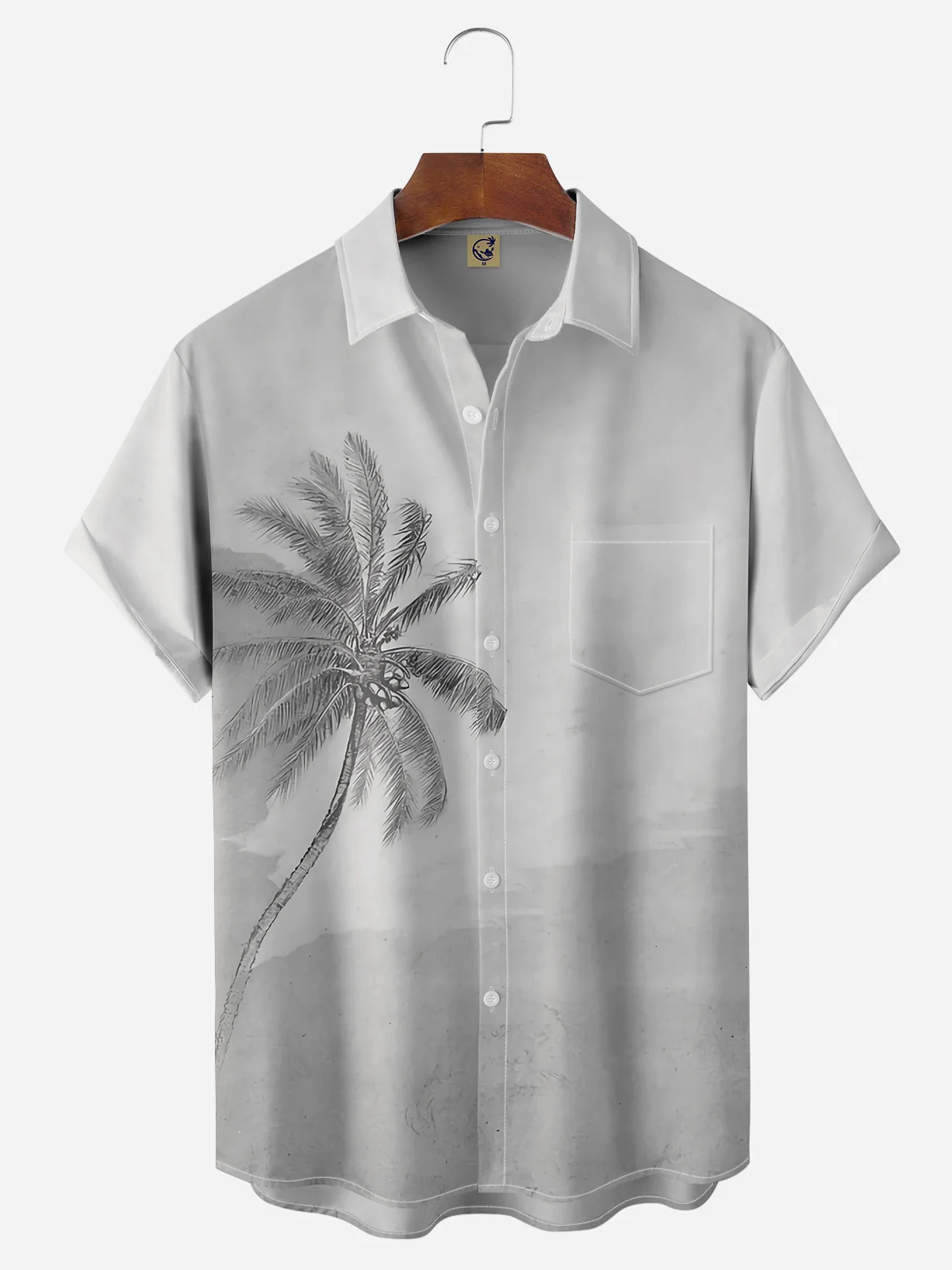 Palm Tree Chest Pocket Short Sleeve Hawaiian Shirt