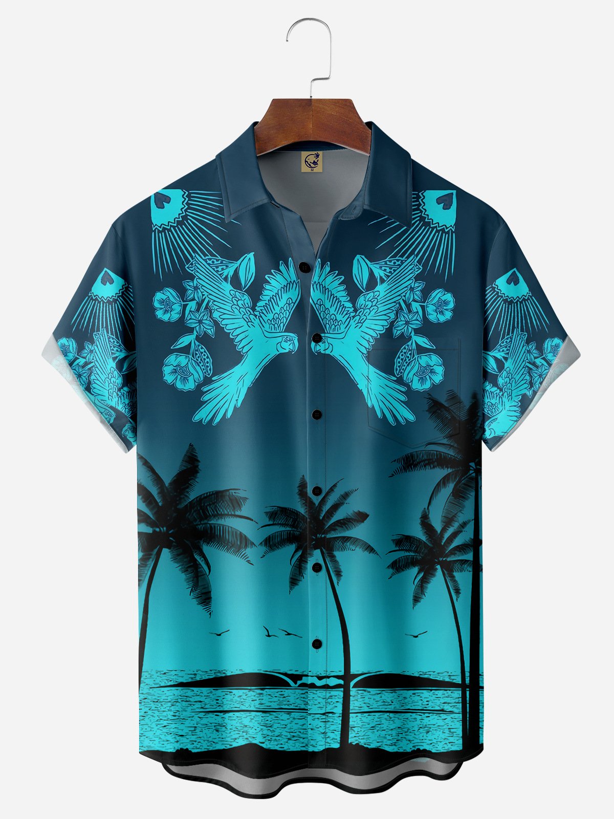 Palm Tree Chest Pocket Short Sleeve Hawaiian Shirt