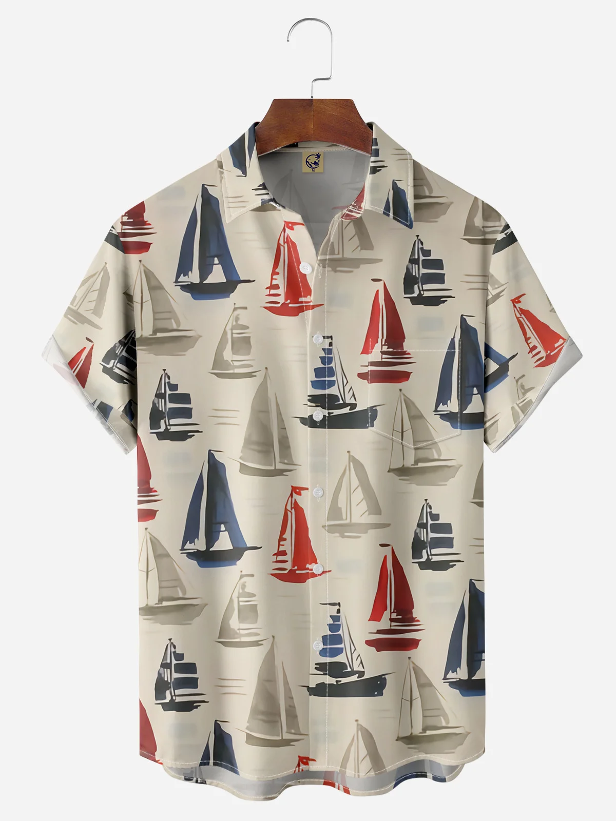 Sailboat Chest Pocket Short Sleeve Hawaiian Shirt
