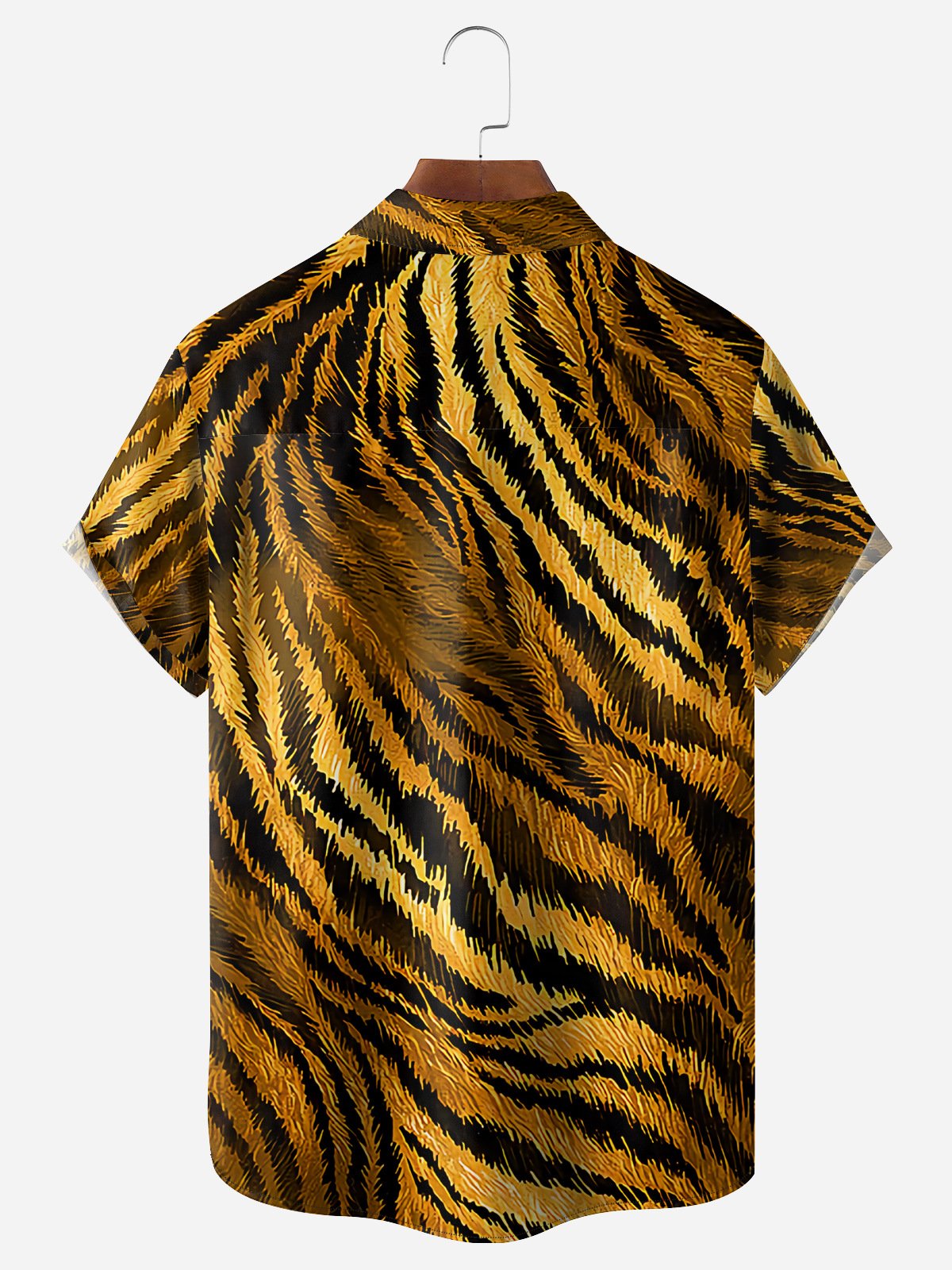 Tiger Fur Print Chest Pocket Short Sleeve Hawaiian Shirt