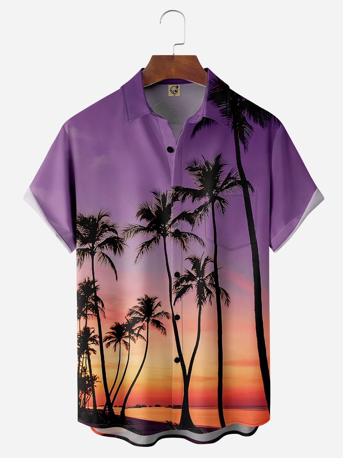 Palm Leaf Chest Pocket Short Sleeve Hawaiian Shirt