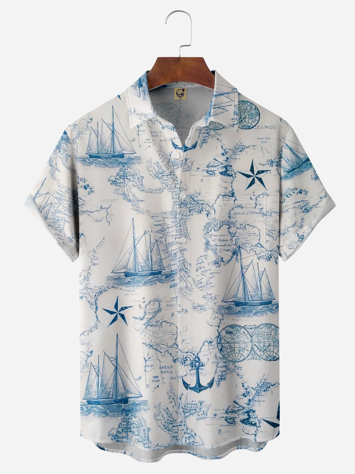 Hardaddy Map Sailing Chest Pocket Short Sleeves Hawaiian Nautical Shirts