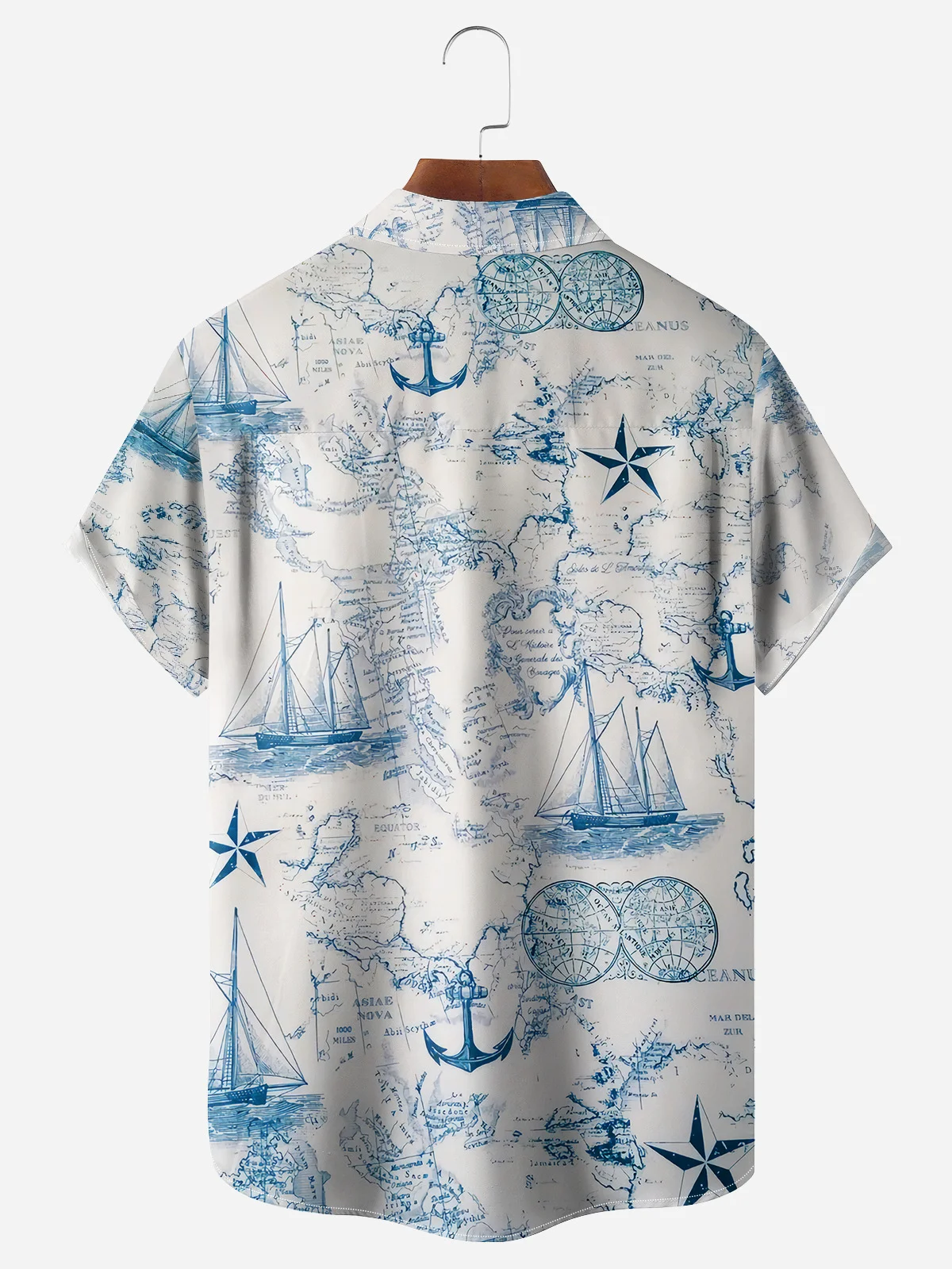 Hardaddy Map Sailing Chest Pocket Short Sleeves Hawaiian Nautical Shirts
