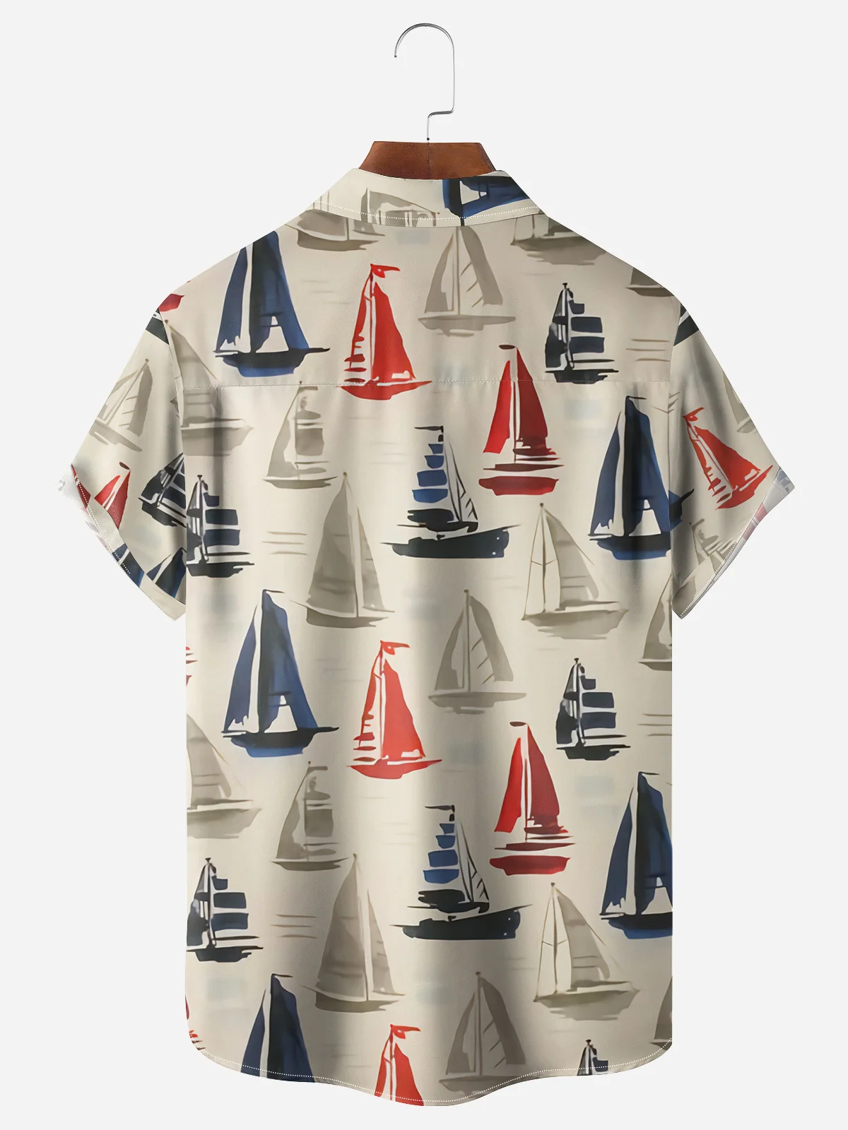 Sailboat Chest Pocket Short Sleeve Hawaiian Shirt