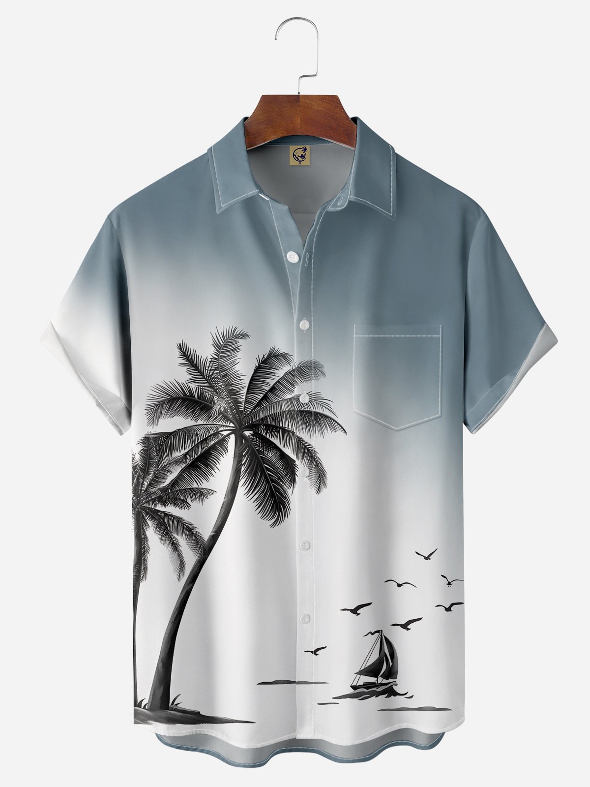 Palm Tree Chest Pocket Short Sleeve Hawaiian Shirt