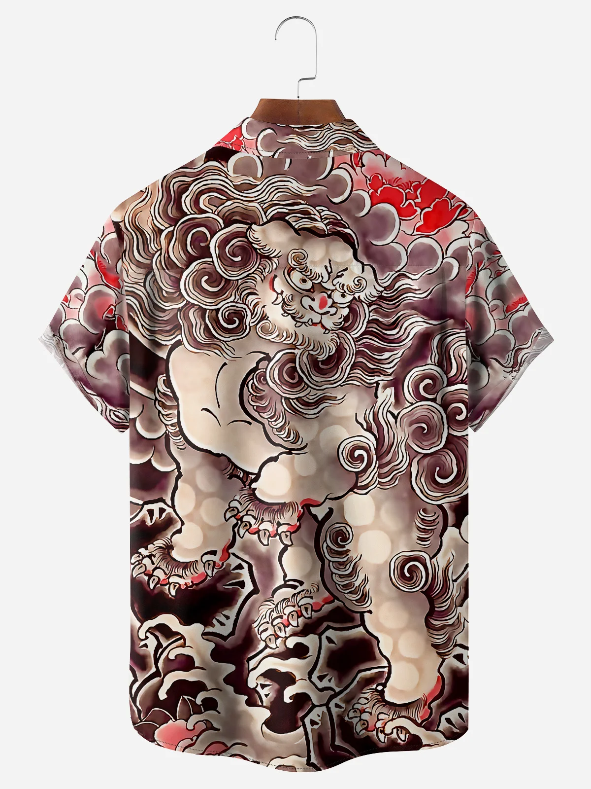 Ukiyo-e Lion Chest Pocket Short Sleeves Casual Shirt