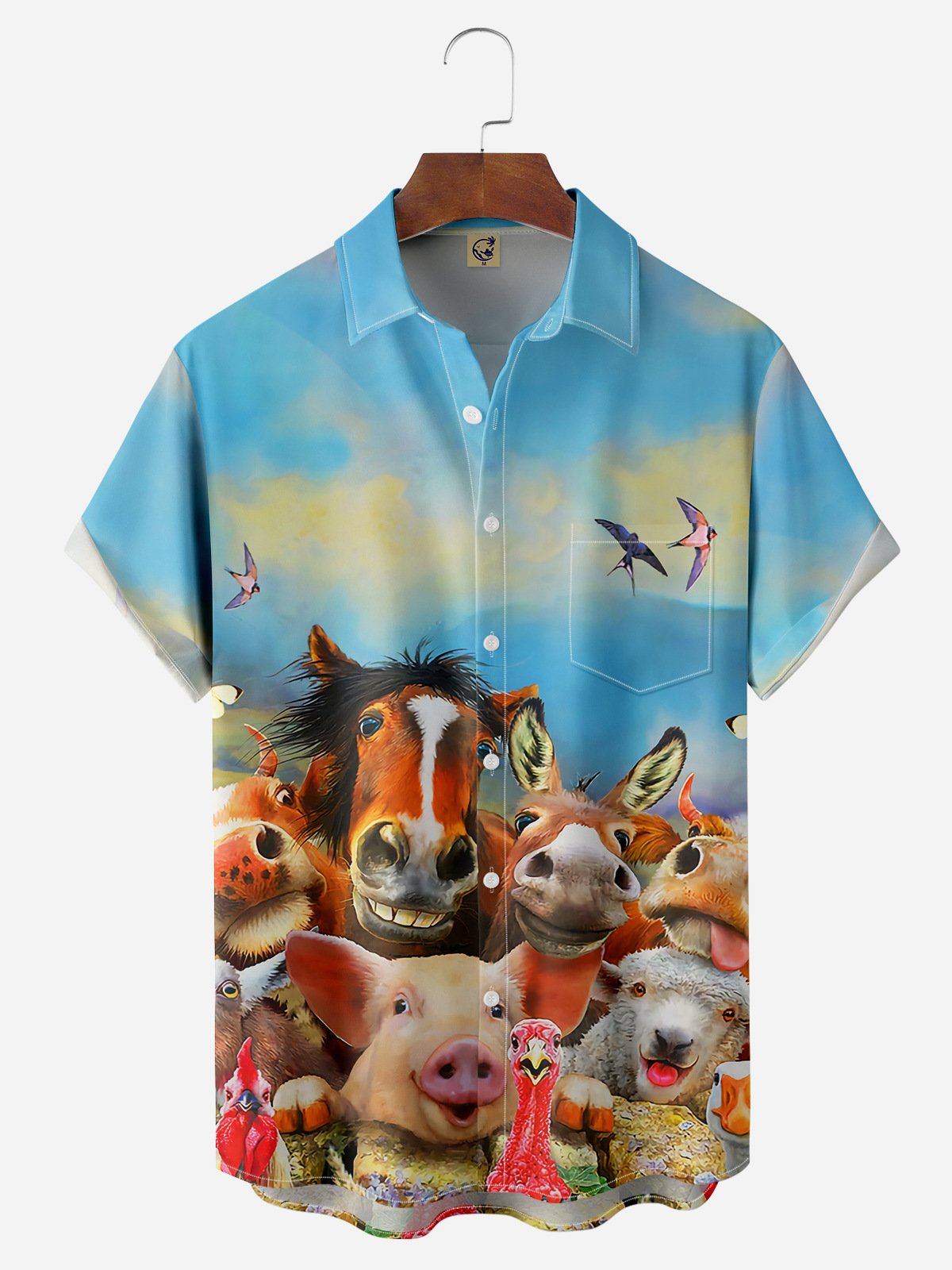 Fun Animals Chest Pocket Short Sleeve Casual Shirt