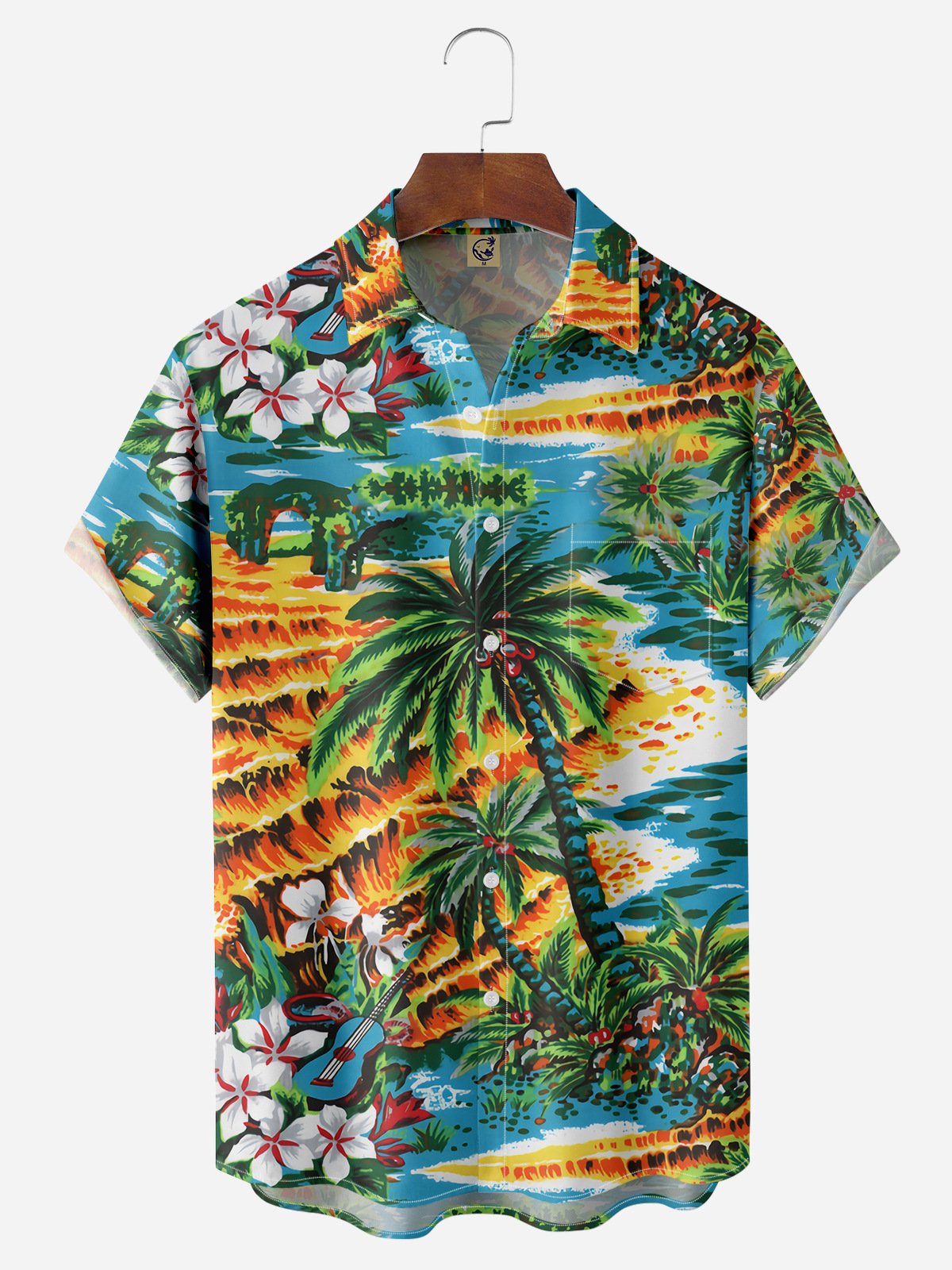 Palm Tree Chest Pocket Short Sleeve Hawaiian Shirt