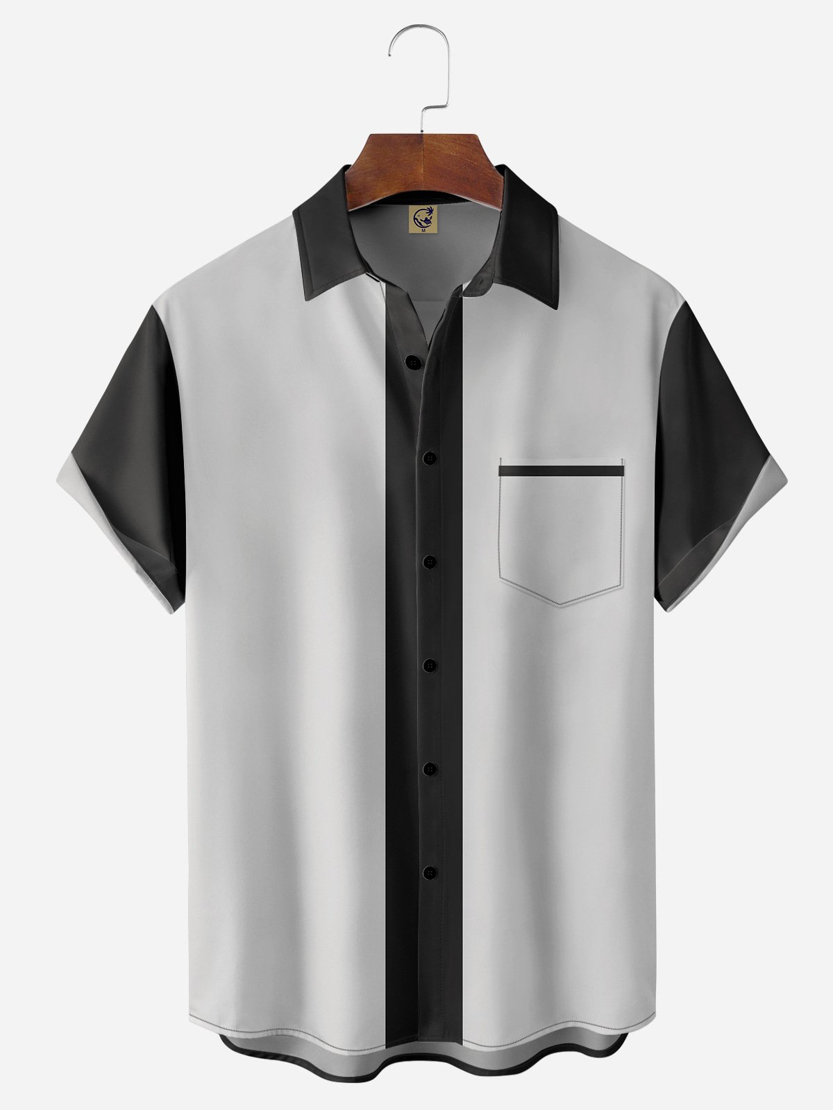 Striped Chest Pocket Short Sleeve Bowling Shirt