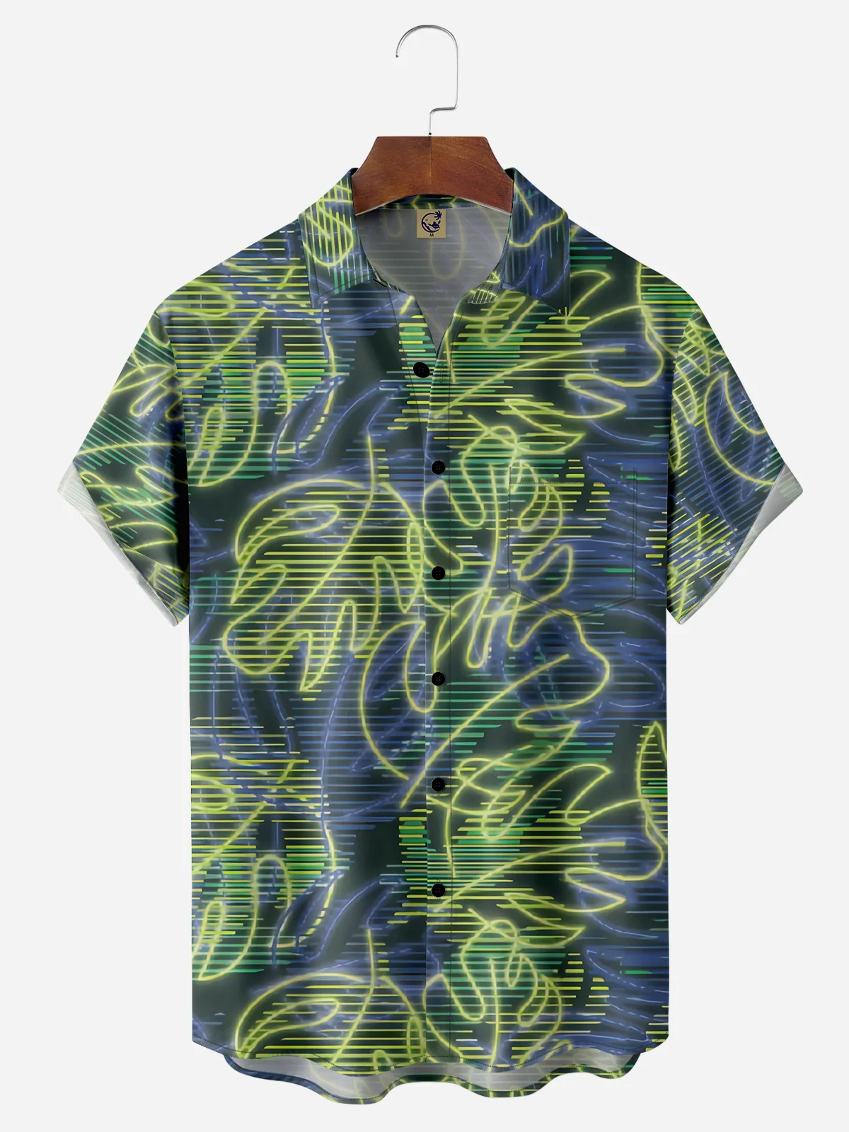 Palm Leaf Chest Pocket Short Sleeve Hawaiian Shirt