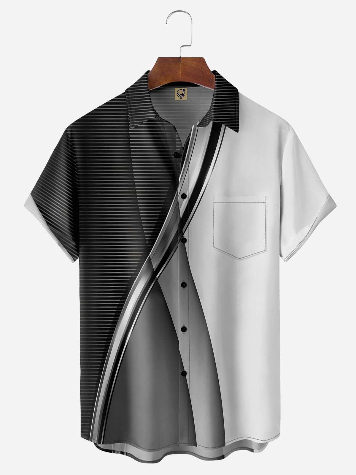 3D Line Chest Pocket Short Sleeve Casual Shirt