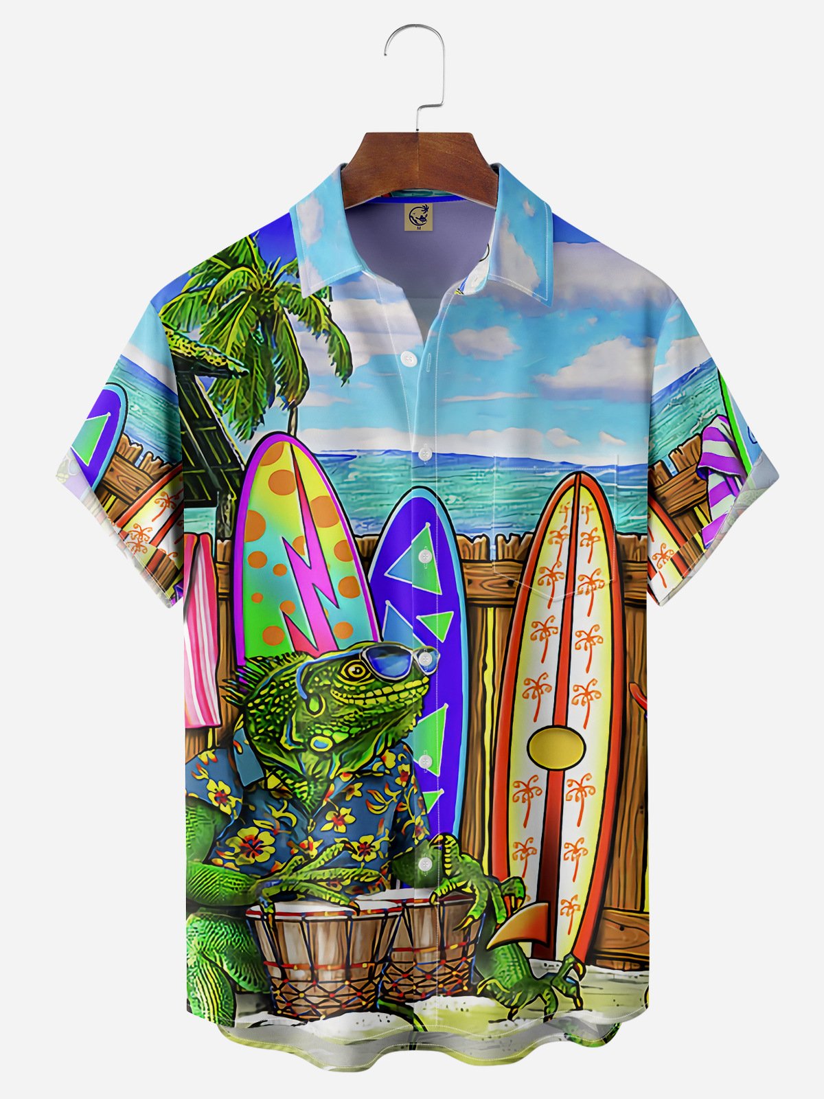 Lizard Chest Pocket Short Sleeve Hawaiian Shirt