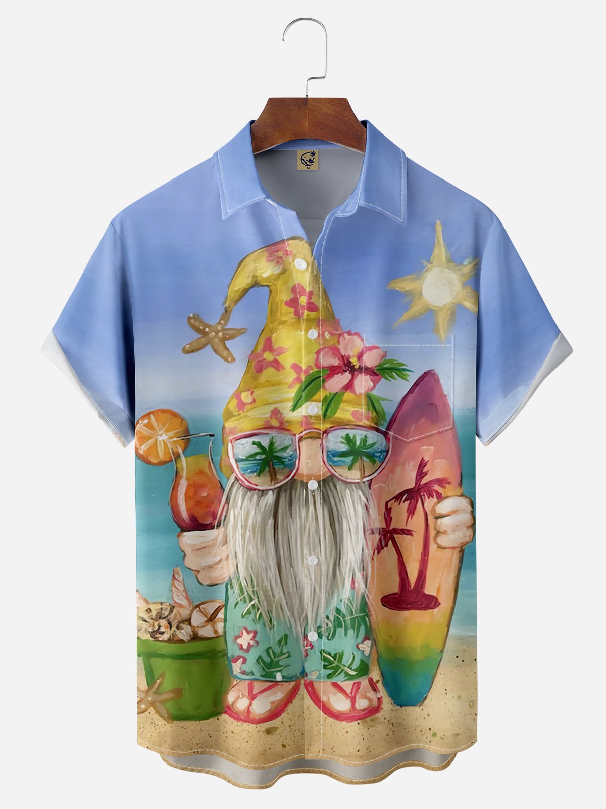 Gnome Surfing Chest Pocket Short Sleeve Hawaiian Shirt