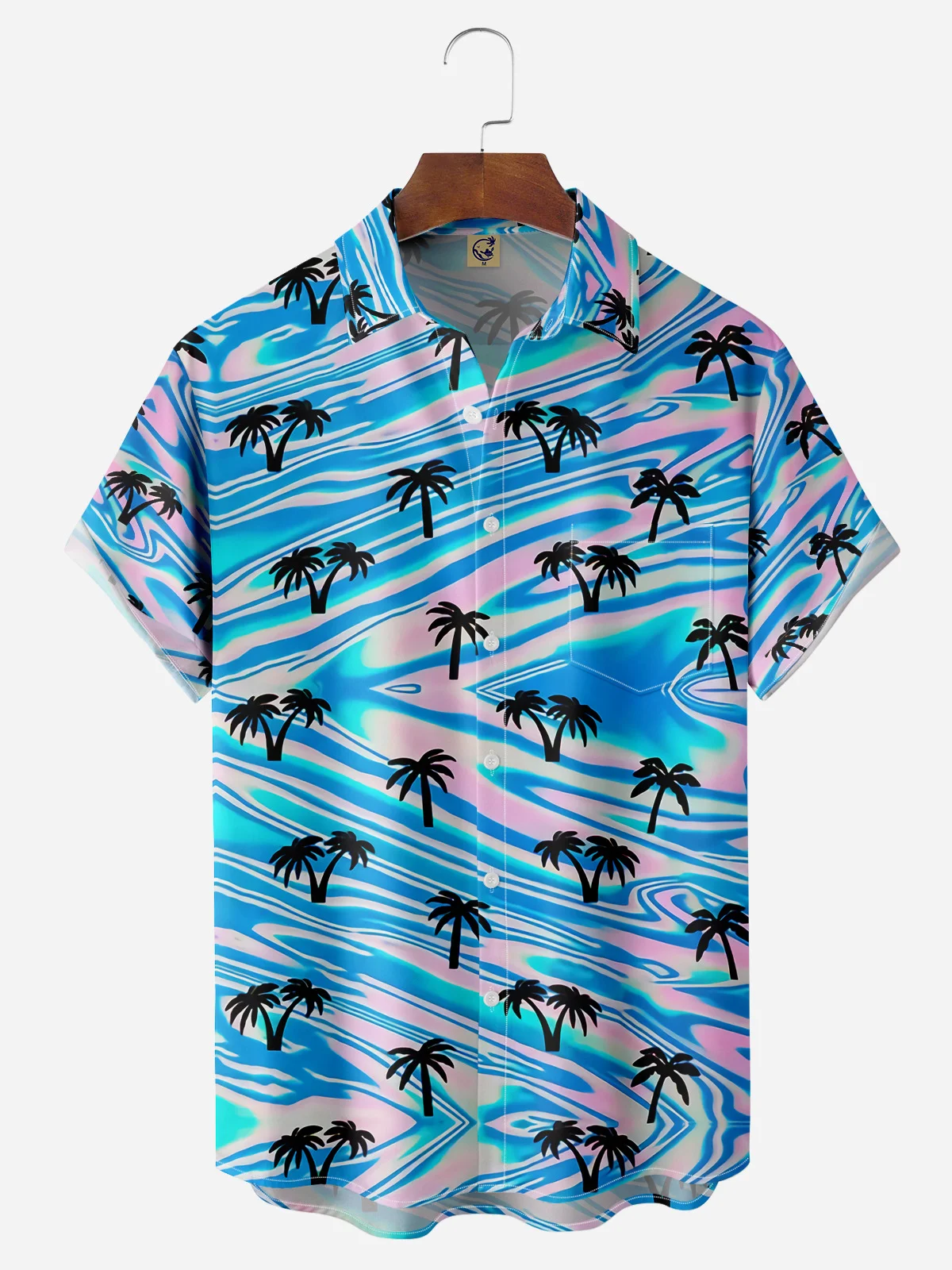 Coconut Tree Chest Pocket Short Sleeves Hawaiian Shirts