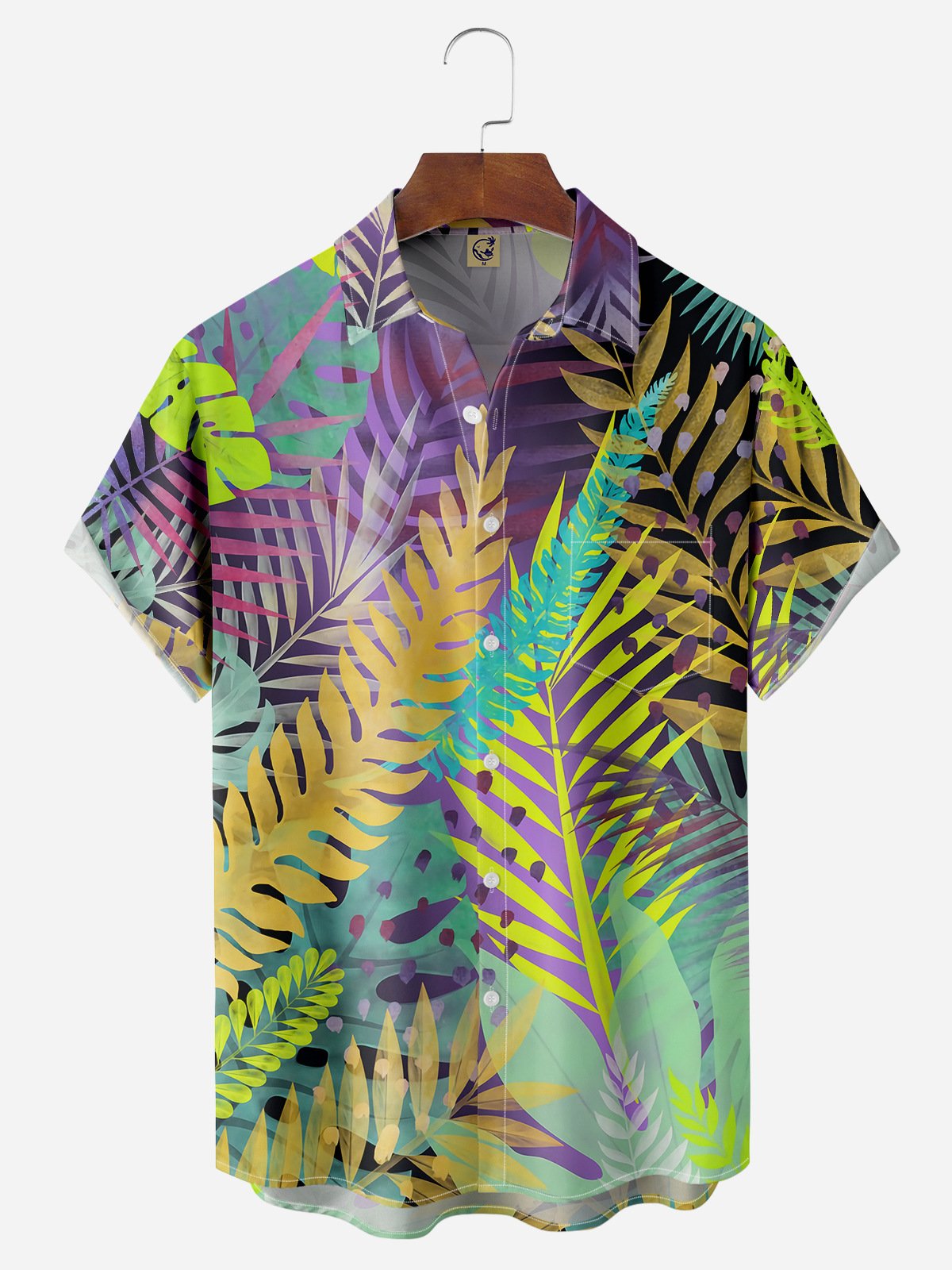 Palm Leaf Chest Pocket Short Sleeve Hawaiian Shirt