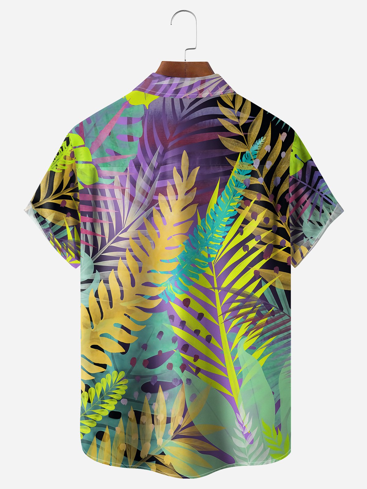 Palm Leaf Chest Pocket Short Sleeve Hawaiian Shirt