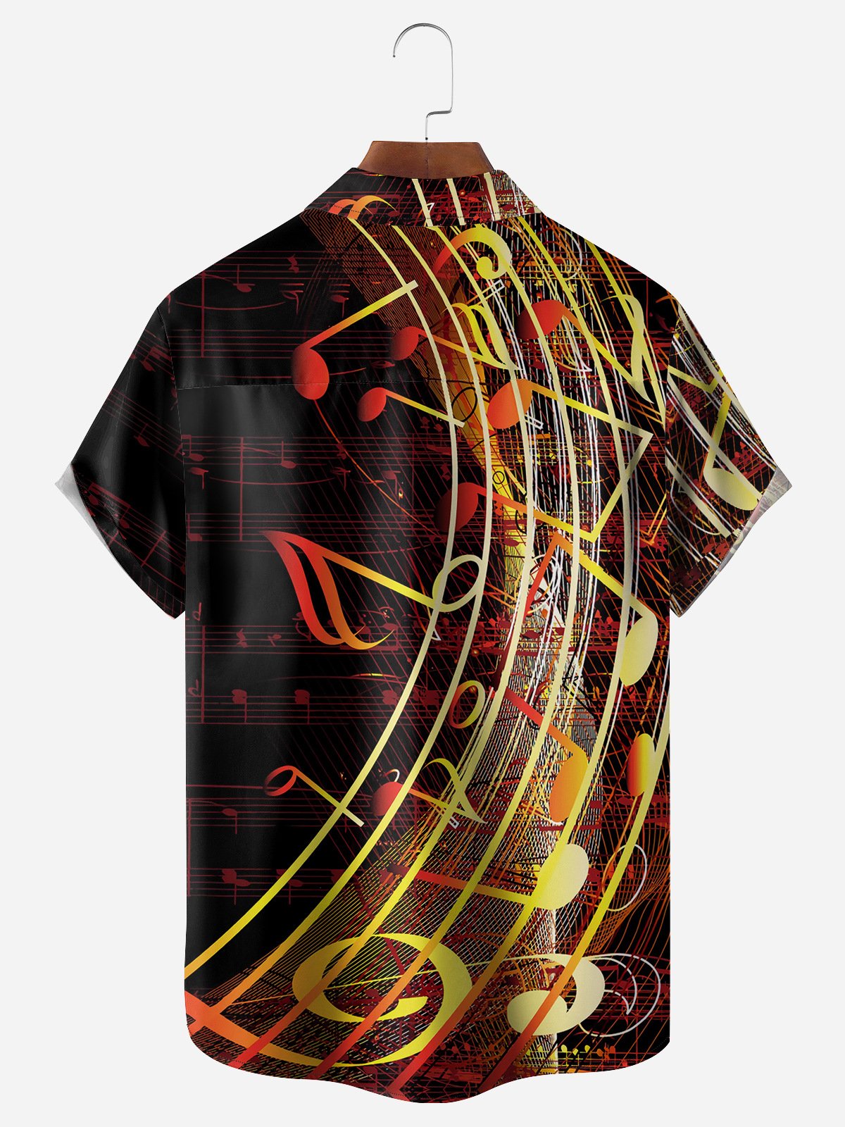 Music Notes Chest Pocket Short Sleeve Casual Shirt