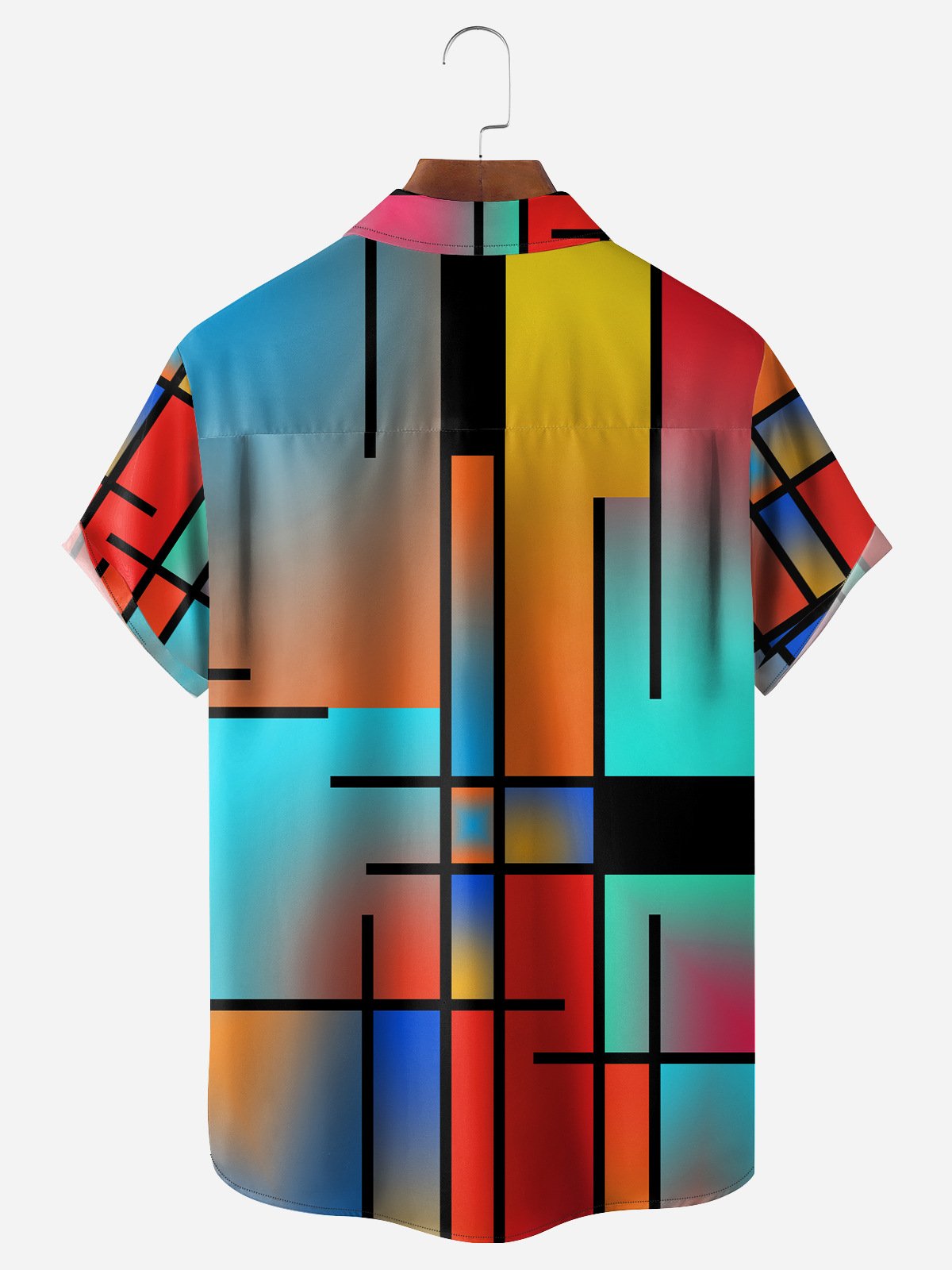 Art Geometry Chest Pockets Short Sleeves Casual Shirts