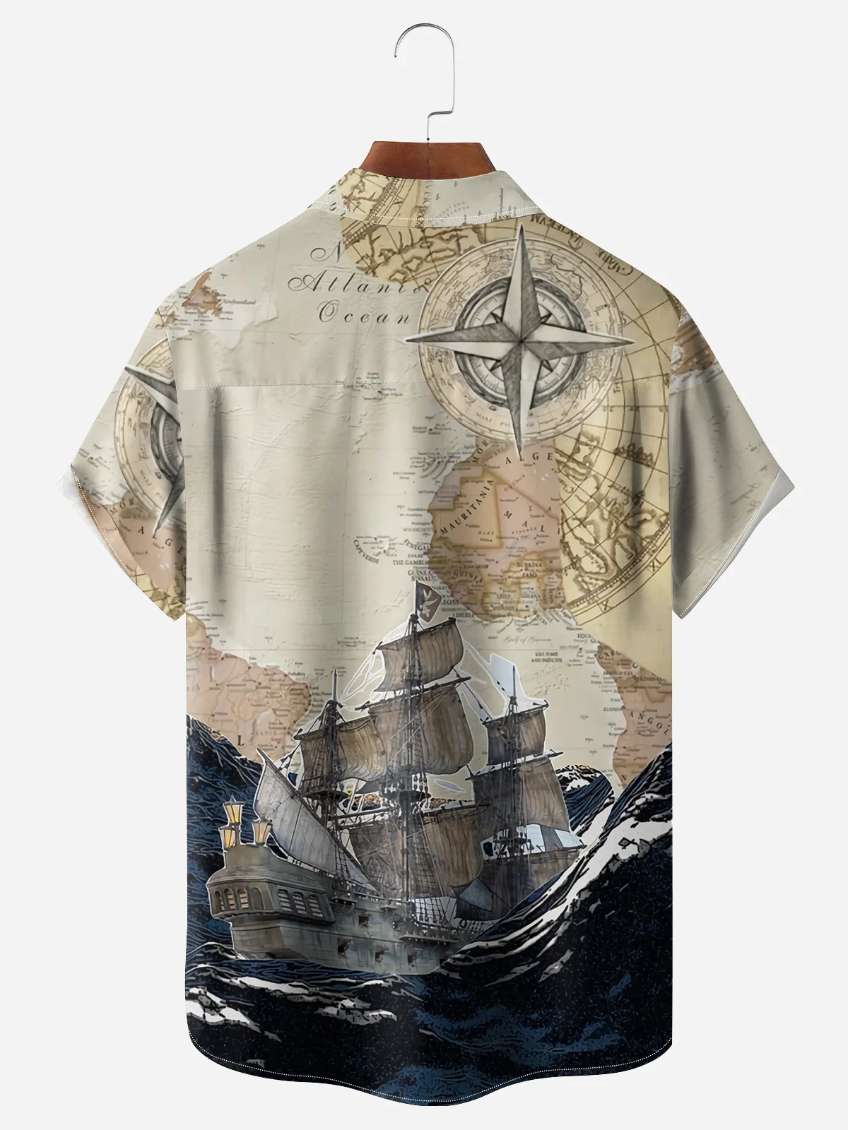 Sailboat Map Chest Pocket Short Sleeve Hawaiian Shirt
