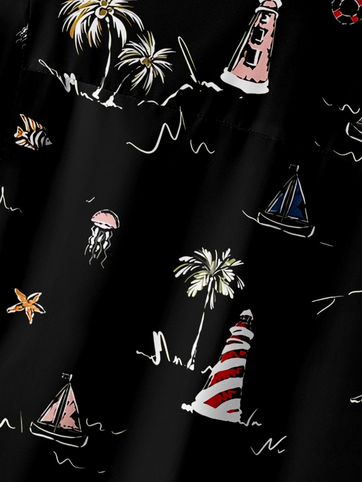 Lighthouse Coconut Tree Chest Pocket Short Sleeve Hawaiian Shirt
