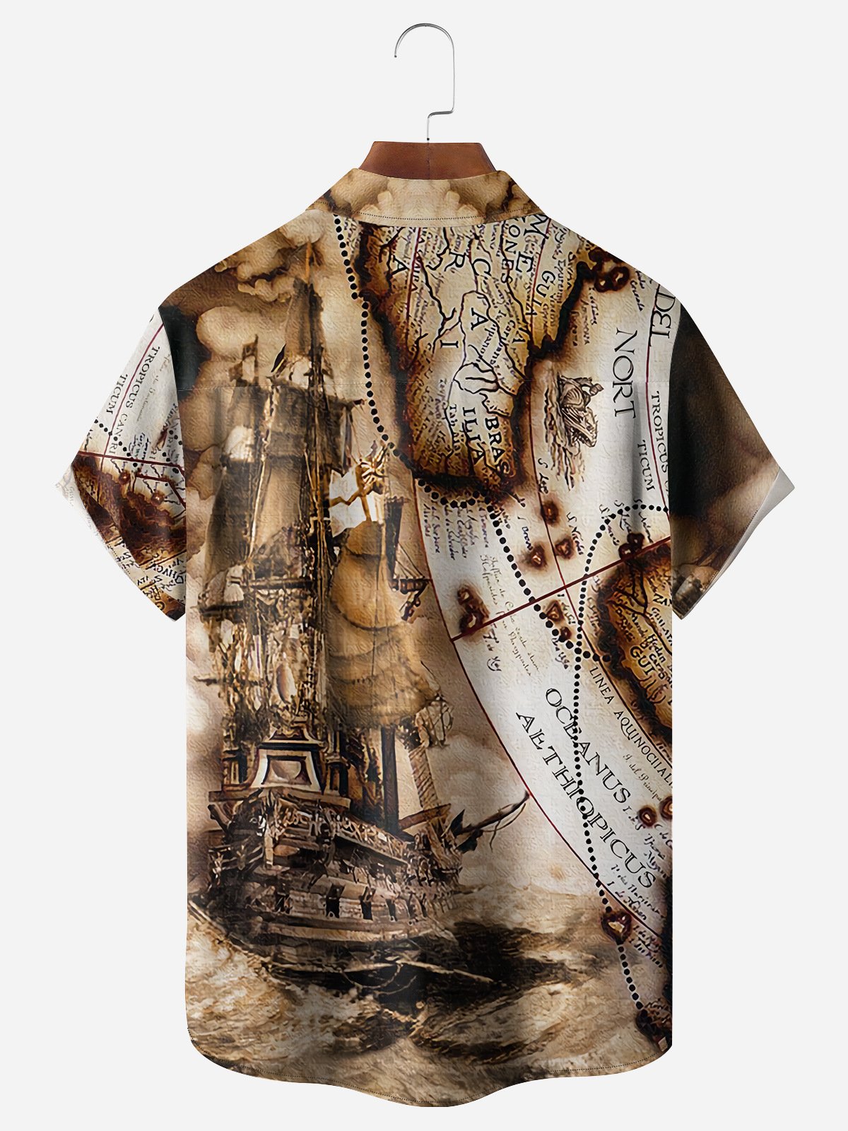 Sailboat Map Chest Pocket Short Sleeve Hawaiian Shirt