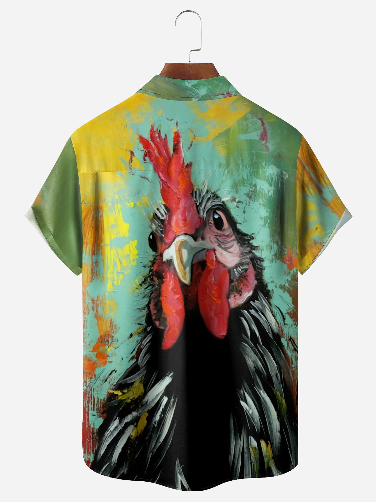 Hardaddy Rooster Painting Chest Pocket Short Sleeve Casual Shirt