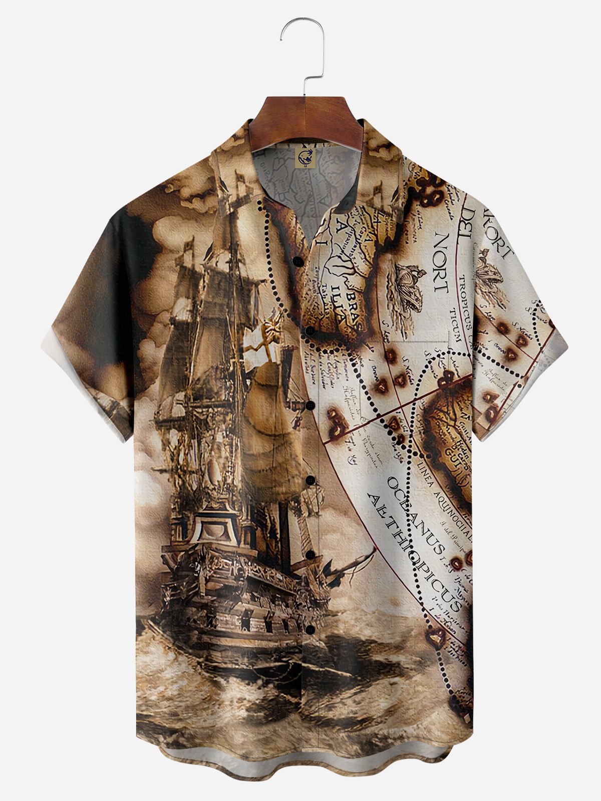 Sailboat Map Chest Pocket Short Sleeve Hawaiian Shirt