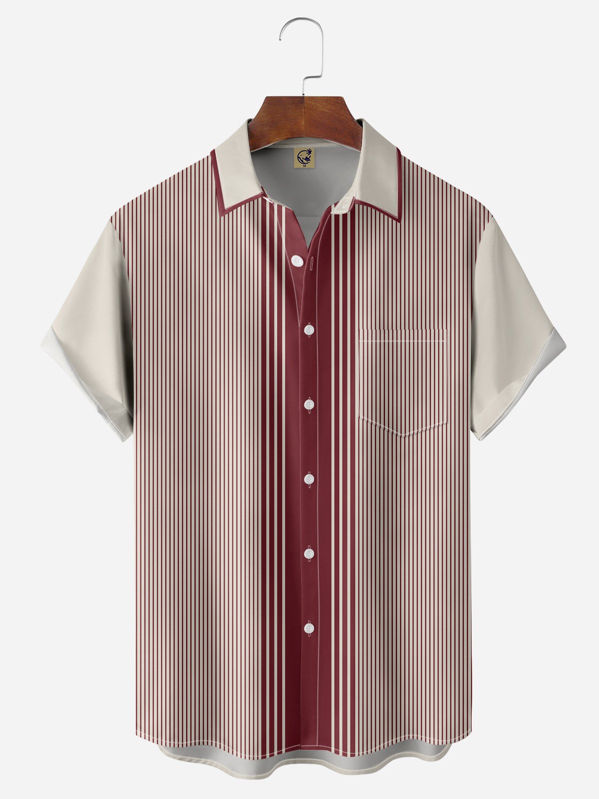 Geometric Color Block Chest Pocket Short Sleeve Bowling Shirt