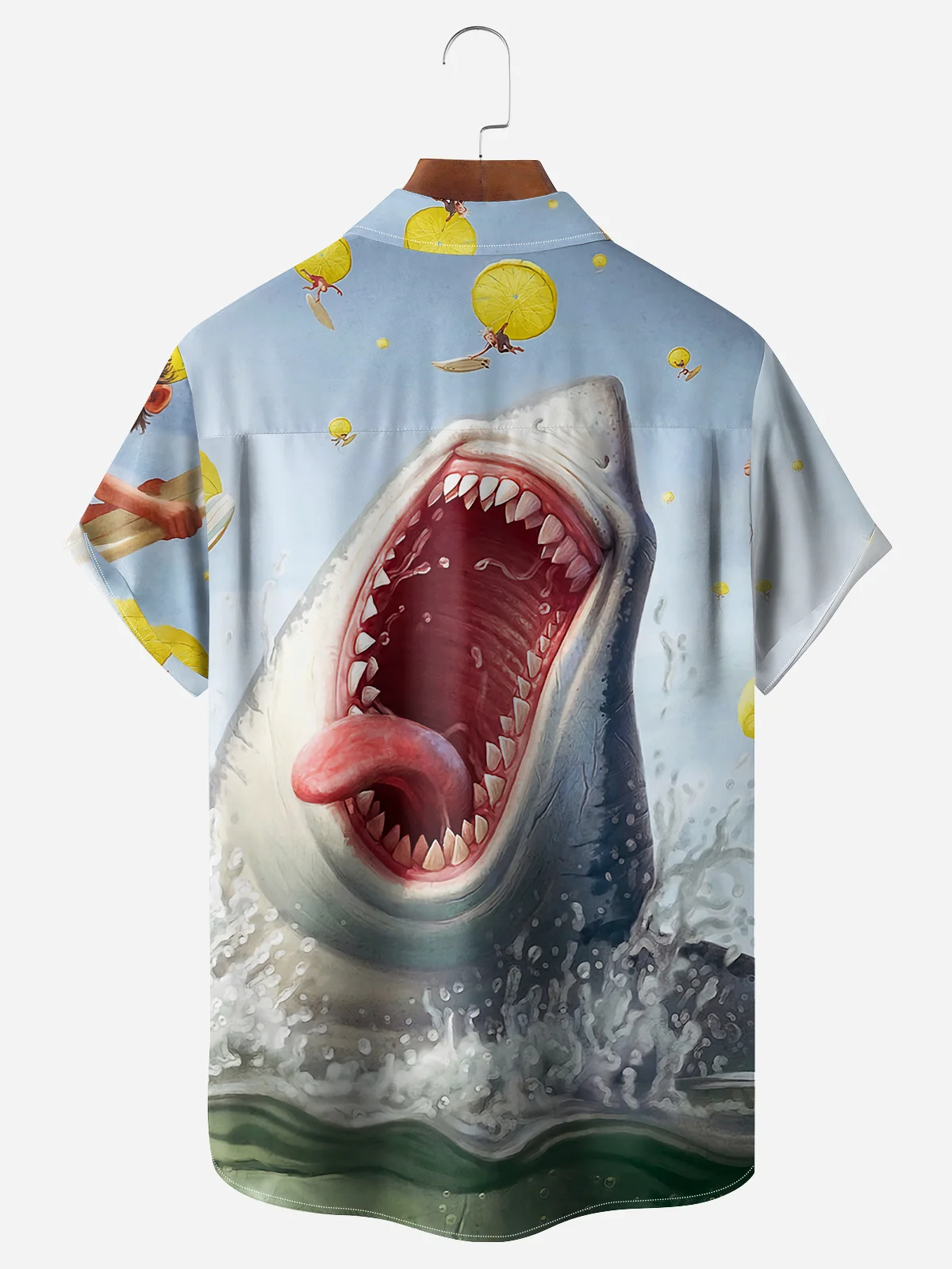 Shark Chest Pocket Short Sleeve Hawaiian Shirt