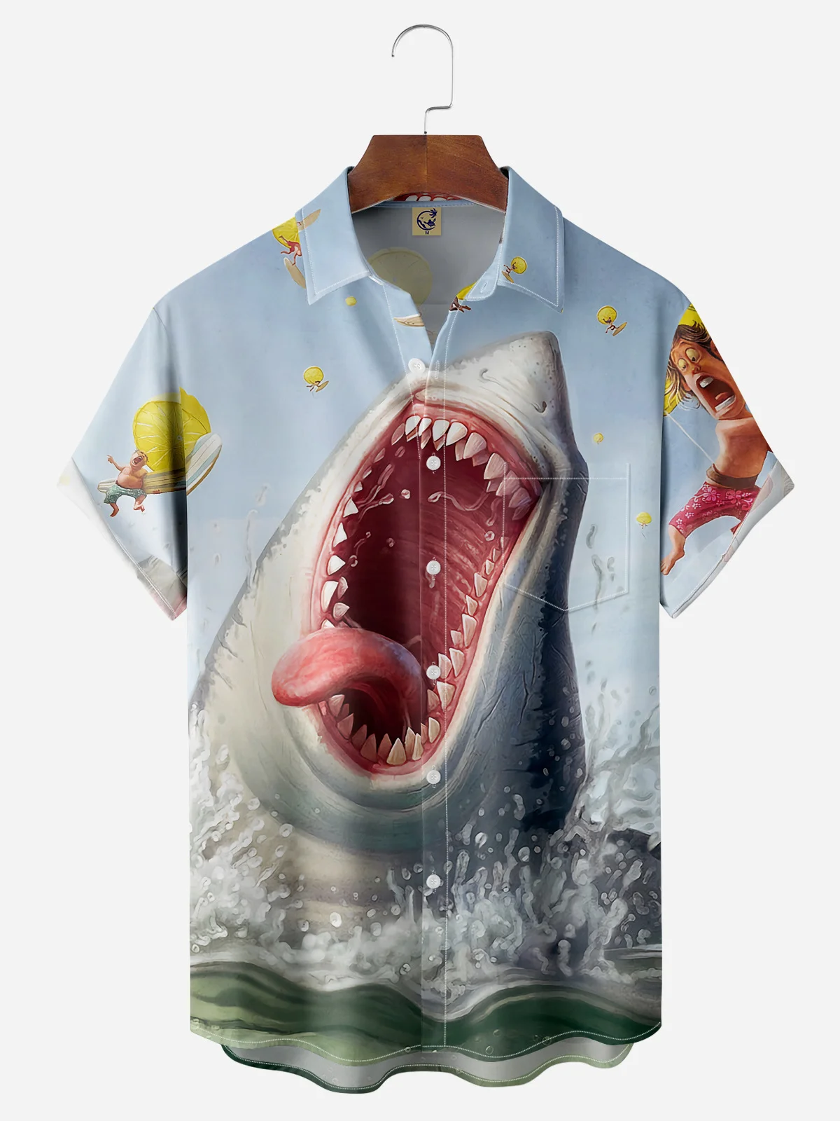 Shark Chest Pocket Short Sleeve Hawaiian Shirt