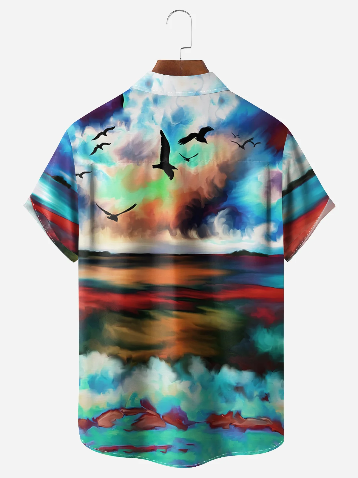 Abstract Sea Wave Chest Pocket Short Sleeve Hawaiian Shirt