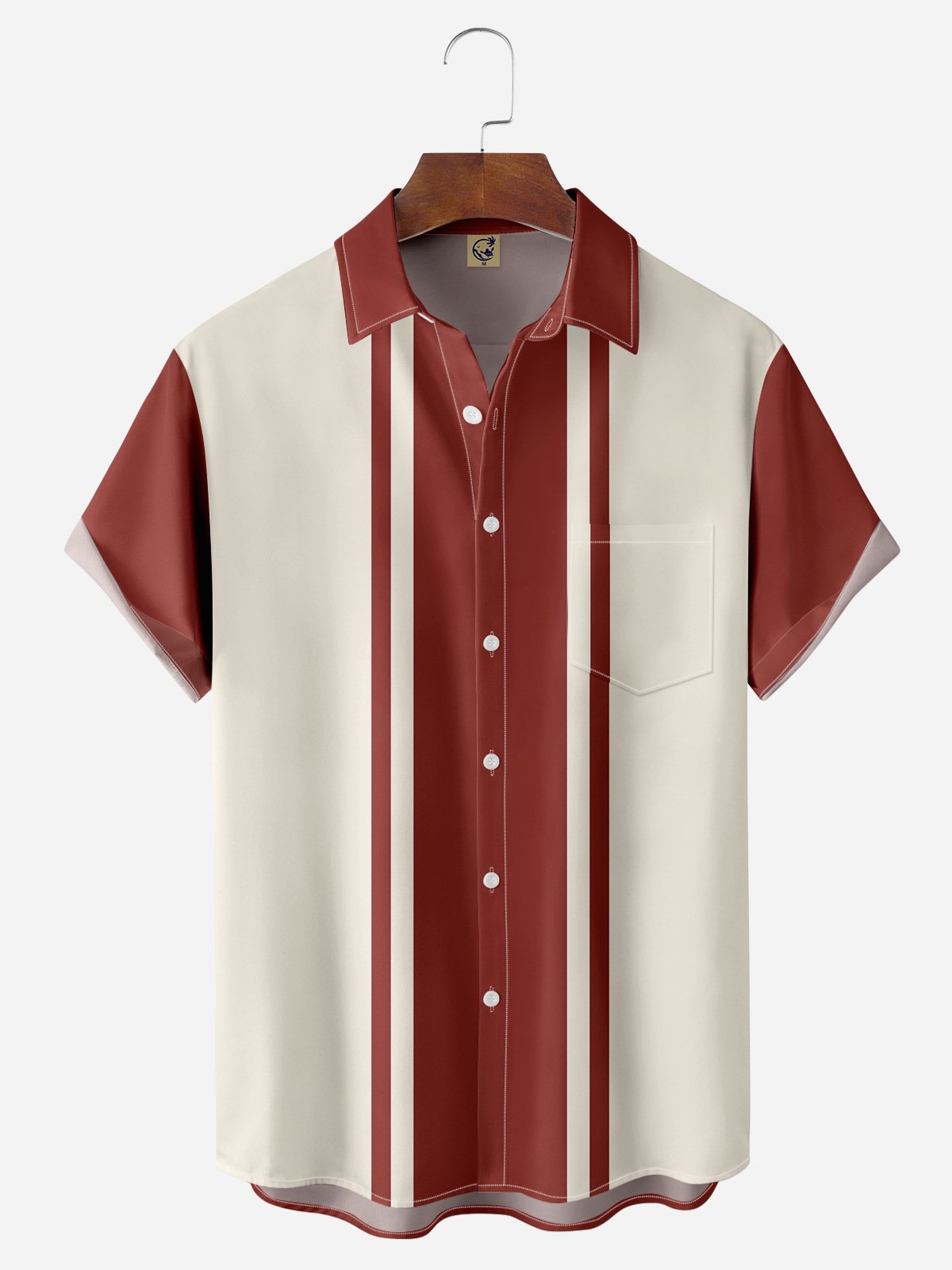 Striped Chest Pocket Short Sleeve Bowling Shirt