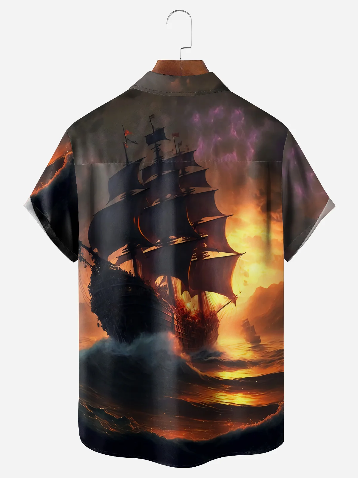 Sailboat Chest Pocket Short Sleeve Hawaiian Shirt
