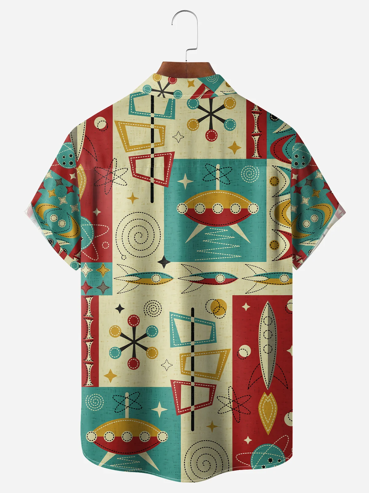 Mid-Century Rocket Chest Pocket Short Sleeve Casual Shirt