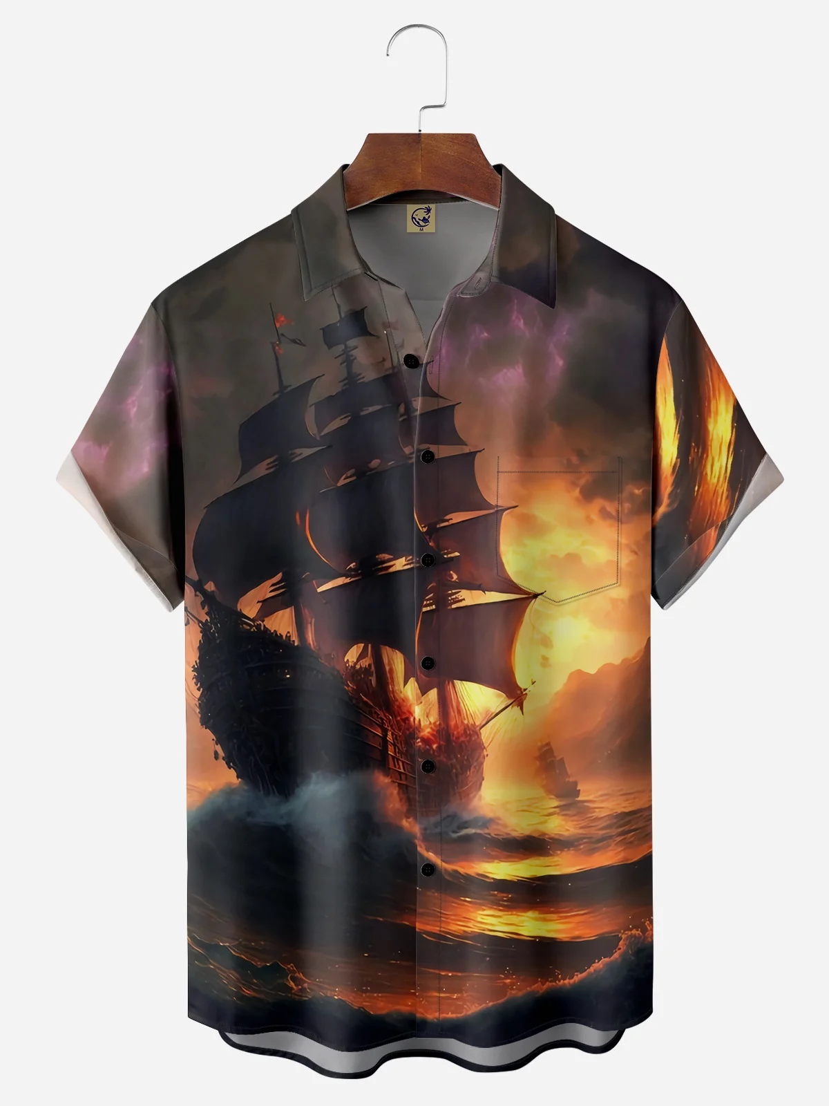 Sailboat Chest Pocket Short Sleeve Hawaiian Shirt