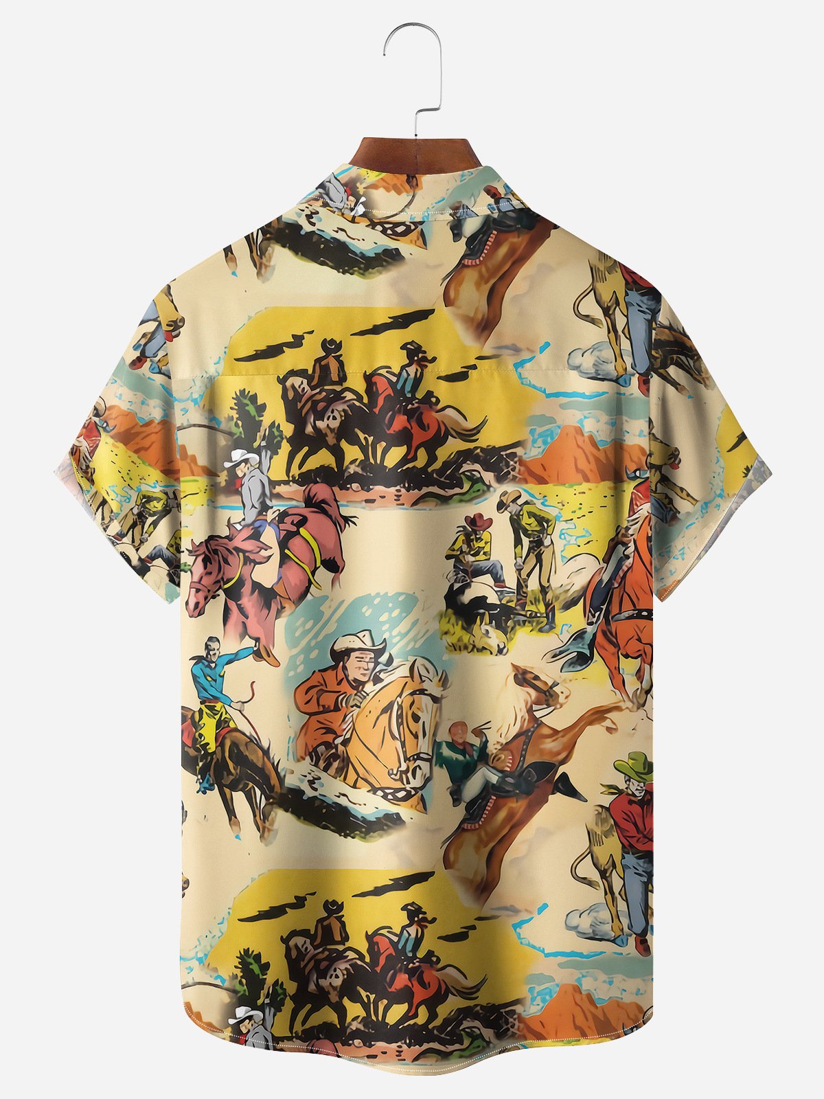Illustration Horse Chest Pocket Short Sleeve Casual Shirt