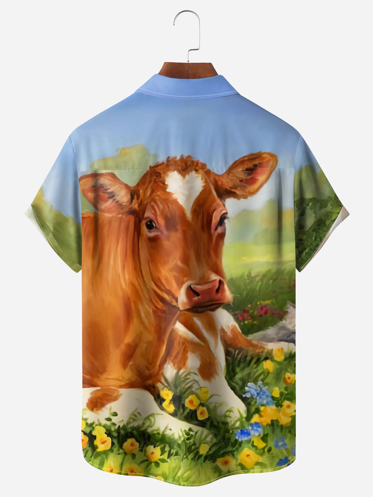 Cow Farming Chest Pocket Short Sleeve Casual Shirt