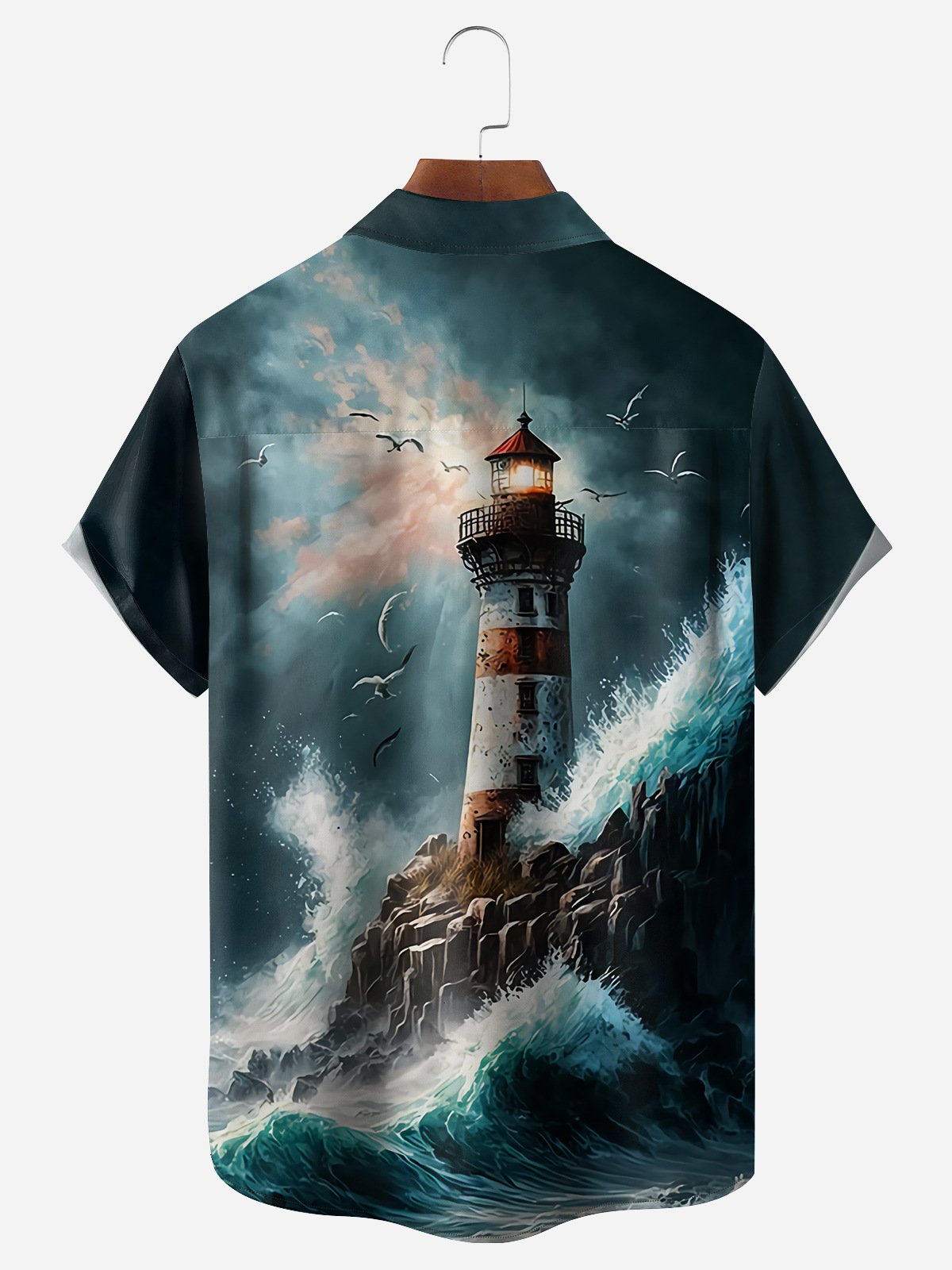 Lighthouse Chest Pocket Short Sleeve Hawaiian Shirt