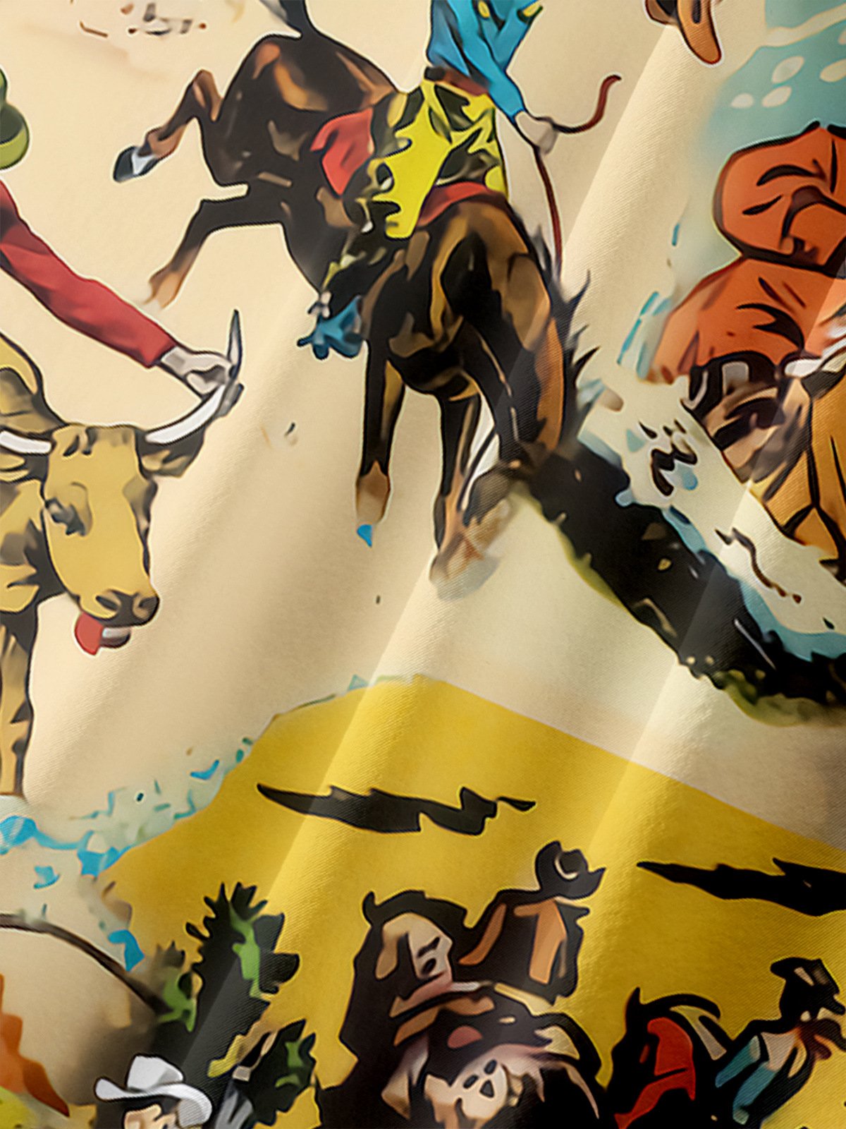 Illustration Horse Chest Pocket Short Sleeve Casual Shirt