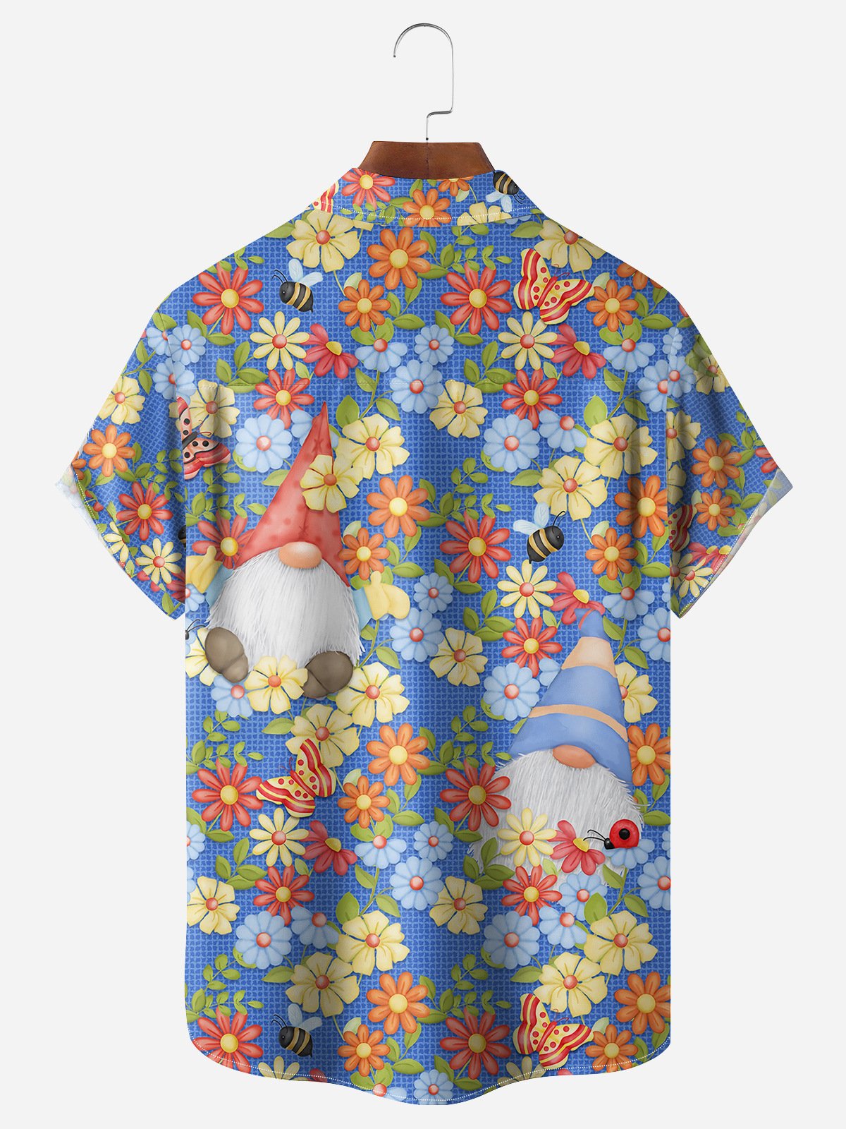 Floral Gnomes Chest Pocket Short Sleeve Hawaiian Shirt