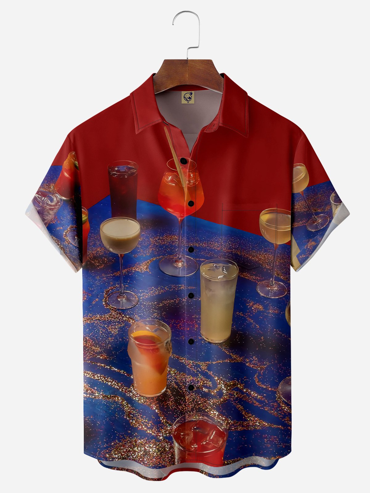 Cocktail Chest Pocket Short Sleeve Casual Shirt