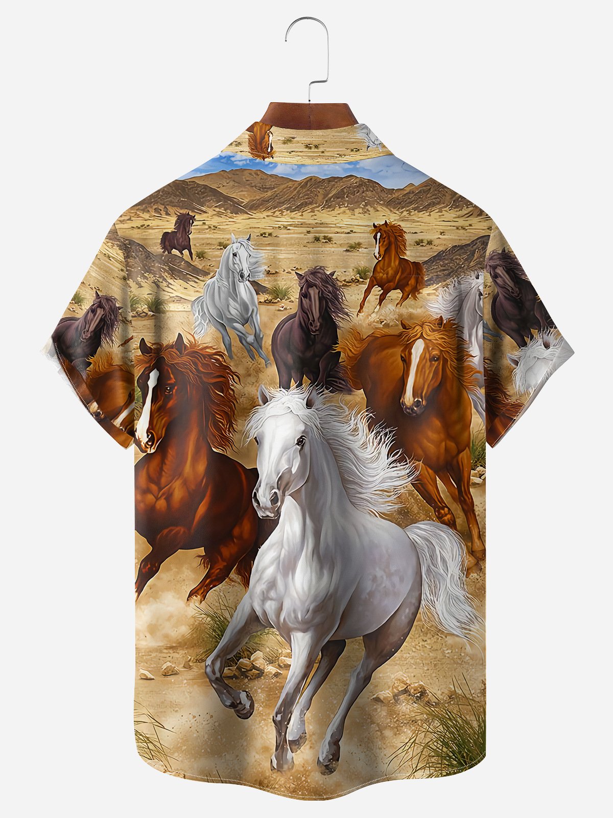 Western Horses Chest Pocket Short Sleeve Casual Shirt