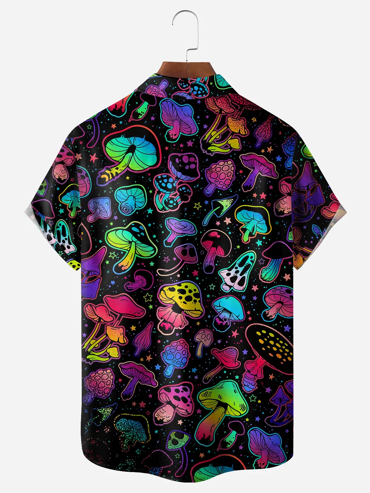 Hippie Mushroom Chest Pocket Short Sleeve Casual Shirt