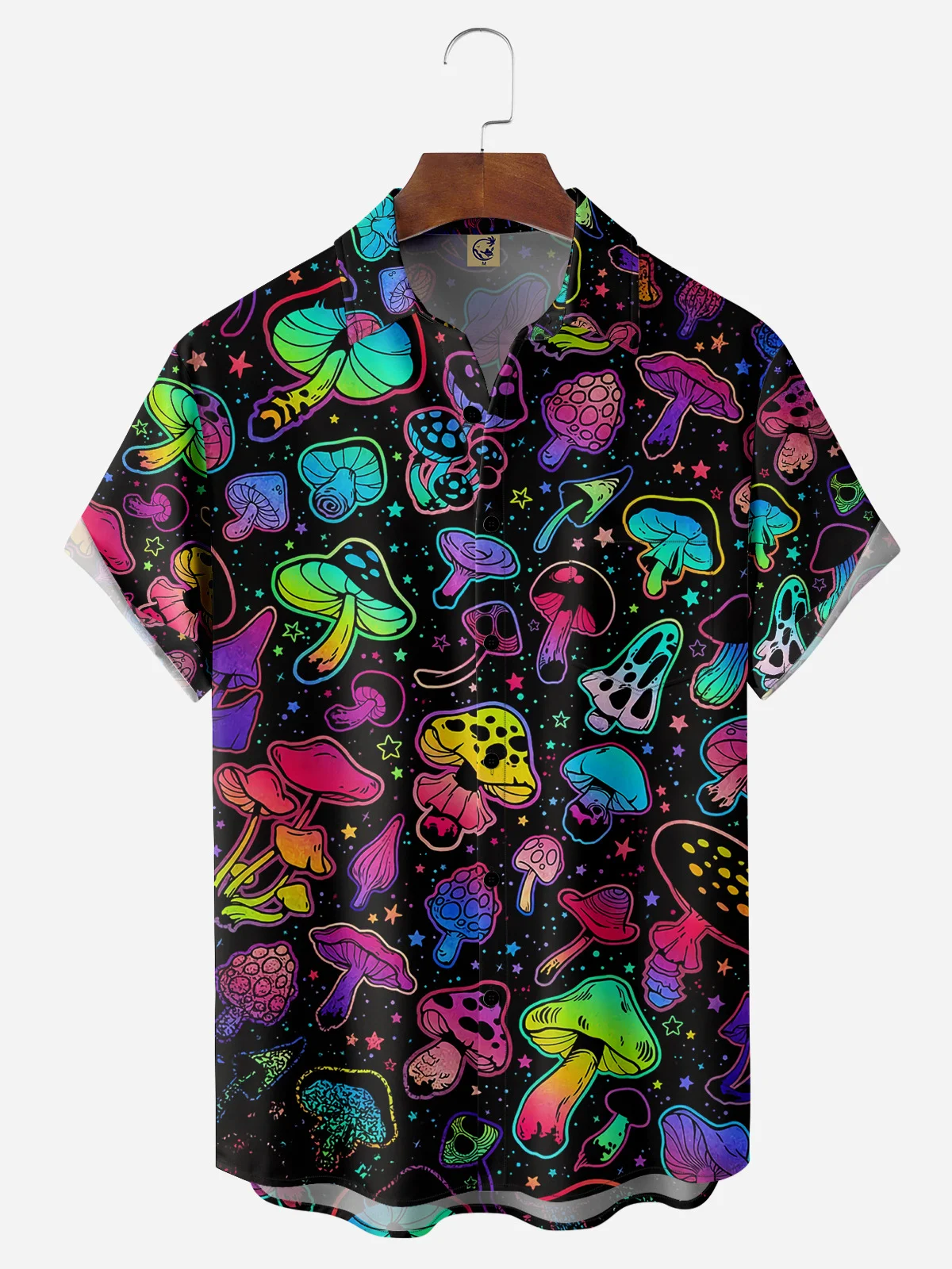 Hippie Mushroom Chest Pocket Short Sleeve Casual Shirt